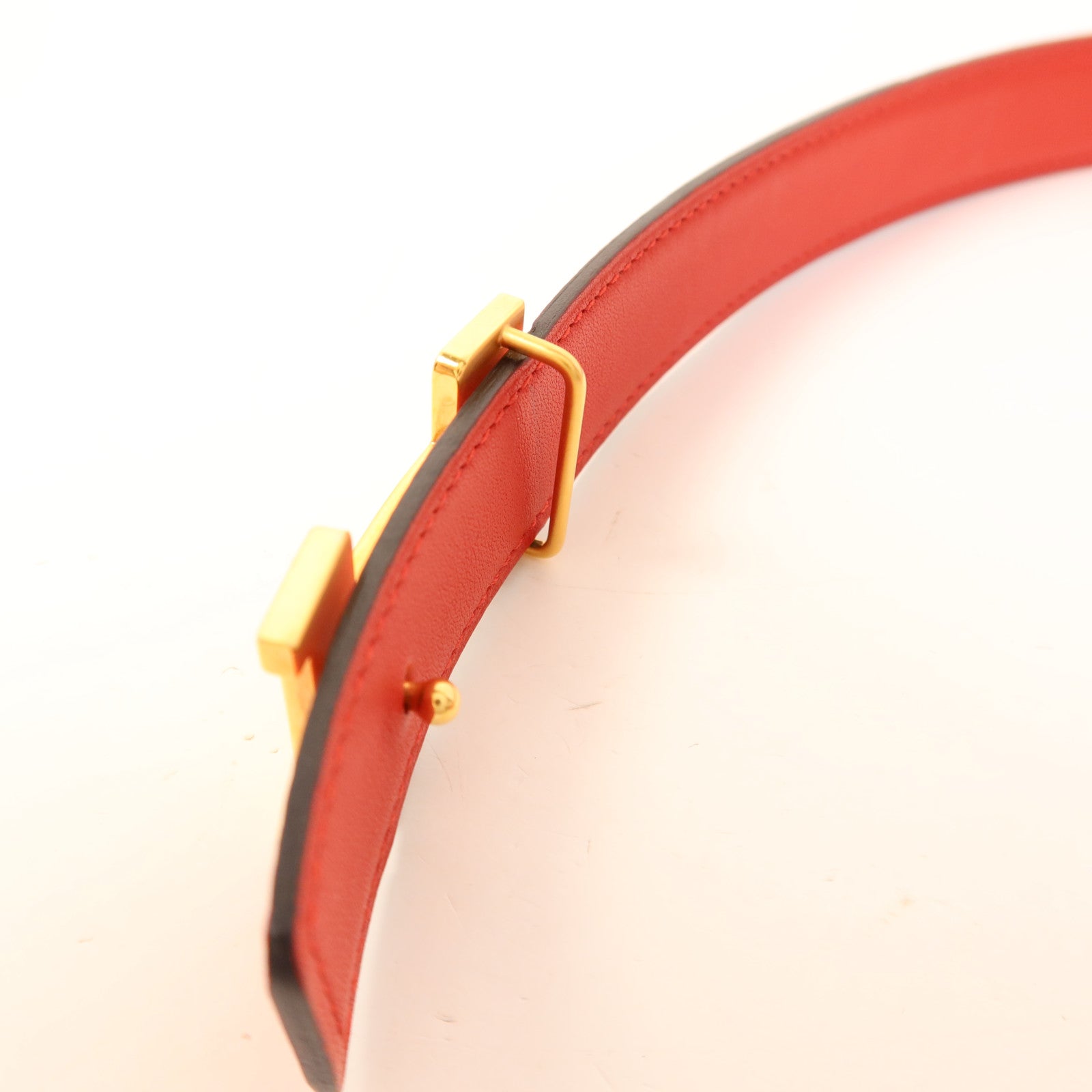HERMES Epsom/Swift皮革Mini Constance Belt金扣皮帶Pink/Red