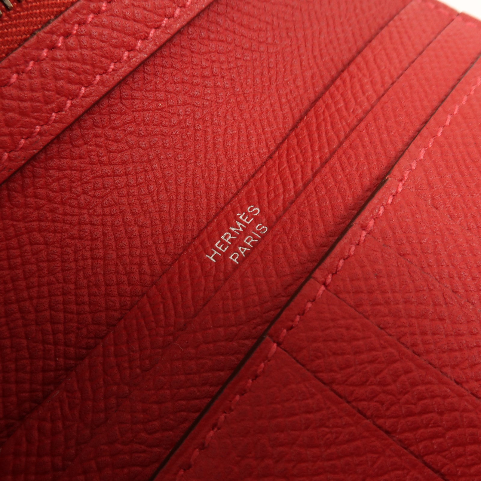 HERMES Epsom皮革Bearn Wallet銀扣錢包Rouge Casaque