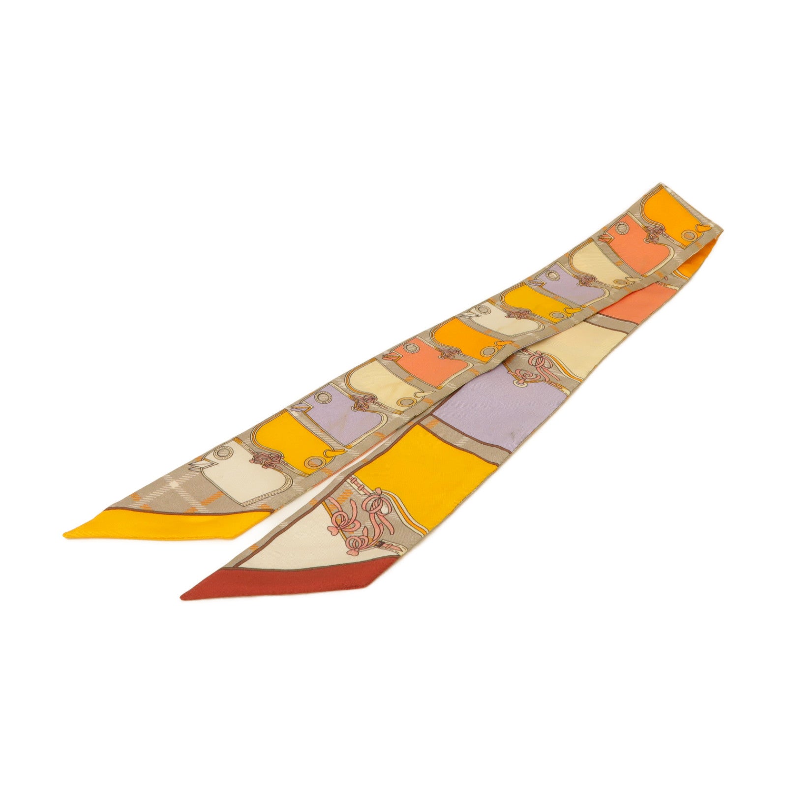 HERMES 【激減優惠】絲質Twilly絲巾橙色/灰色/灰色