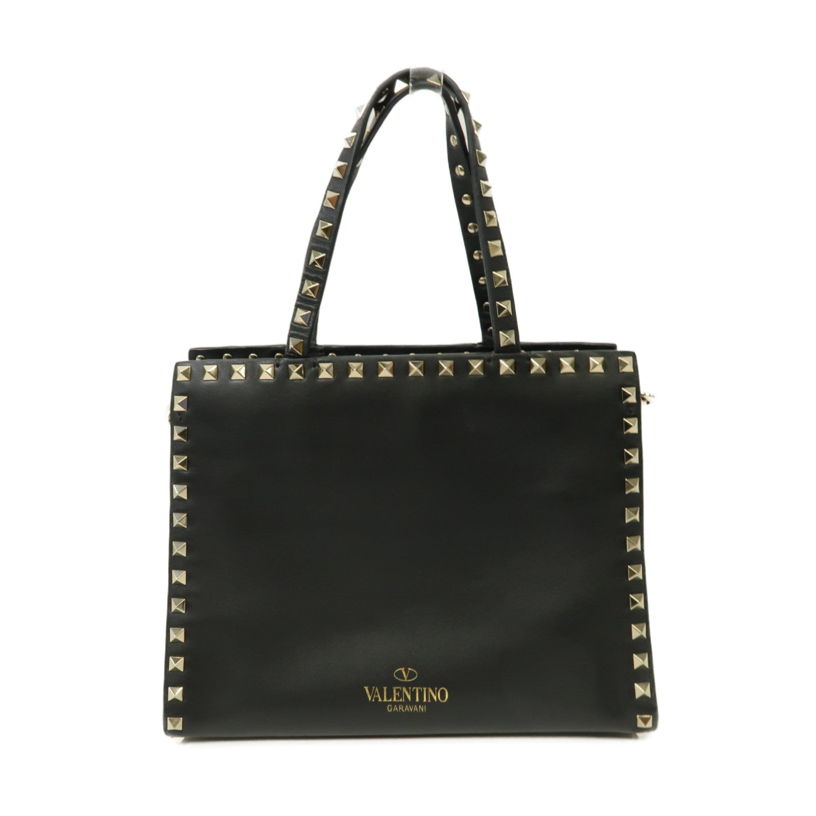 Valentino 【激減優惠】牛皮皮革2 Way Shoulder銀扣手挽肩背兩用袋黑色