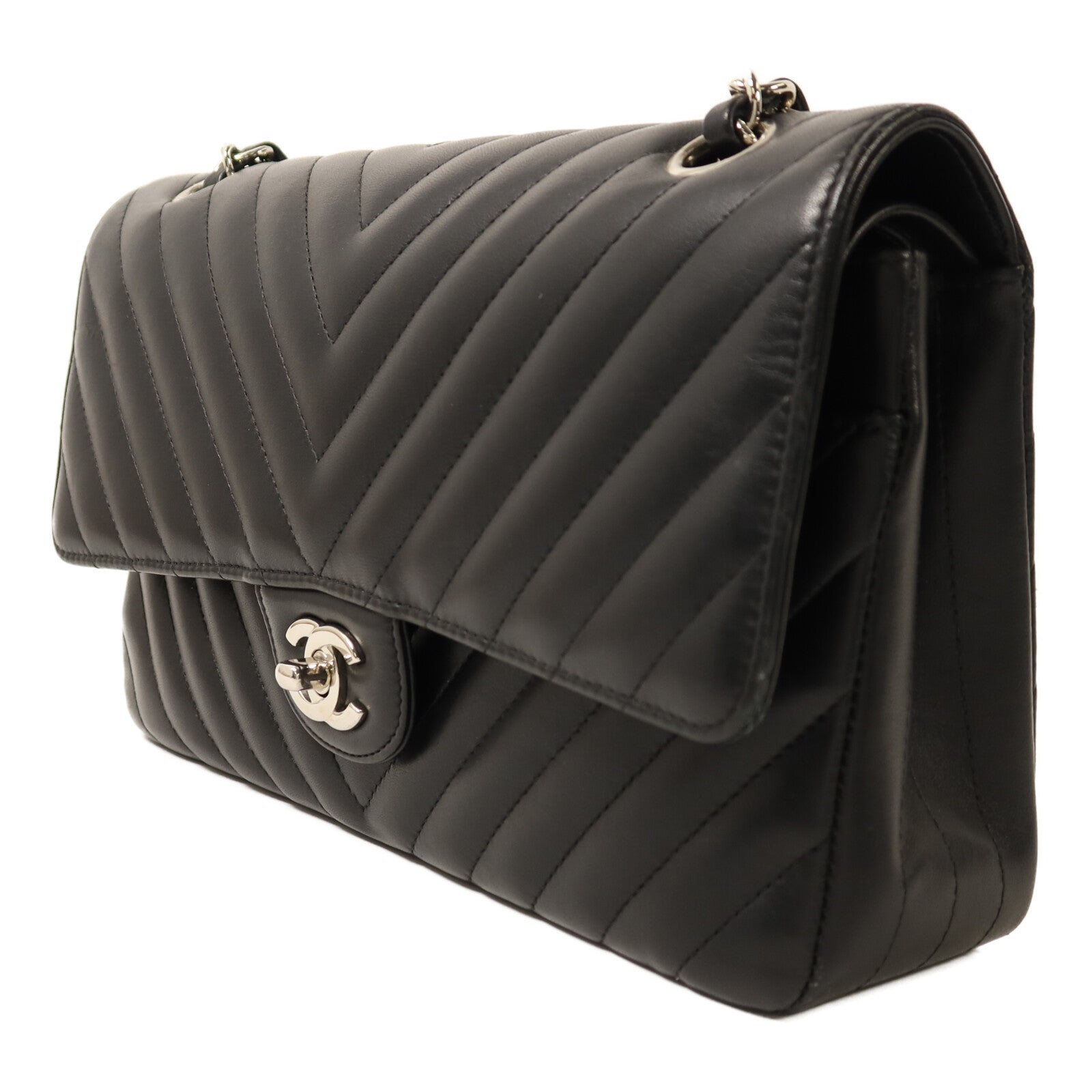 CHANEL 羊皮皮革Classic 25銀扣鏈帶肩背袋