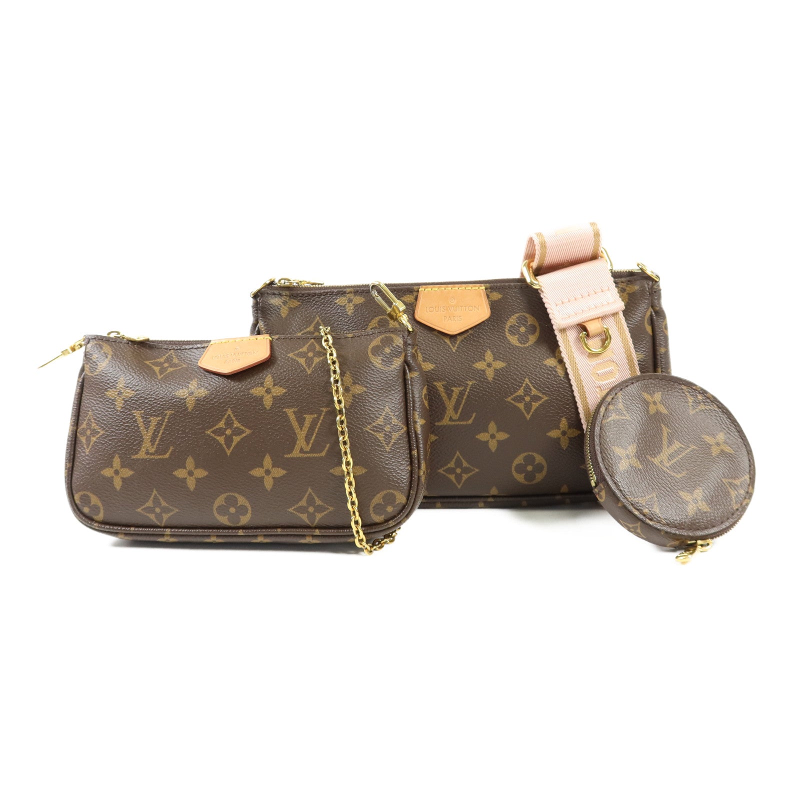 LOUIS VUITTON Monogram Multi Pochette Accessoires金扣手挽肩背兩用袋棕色