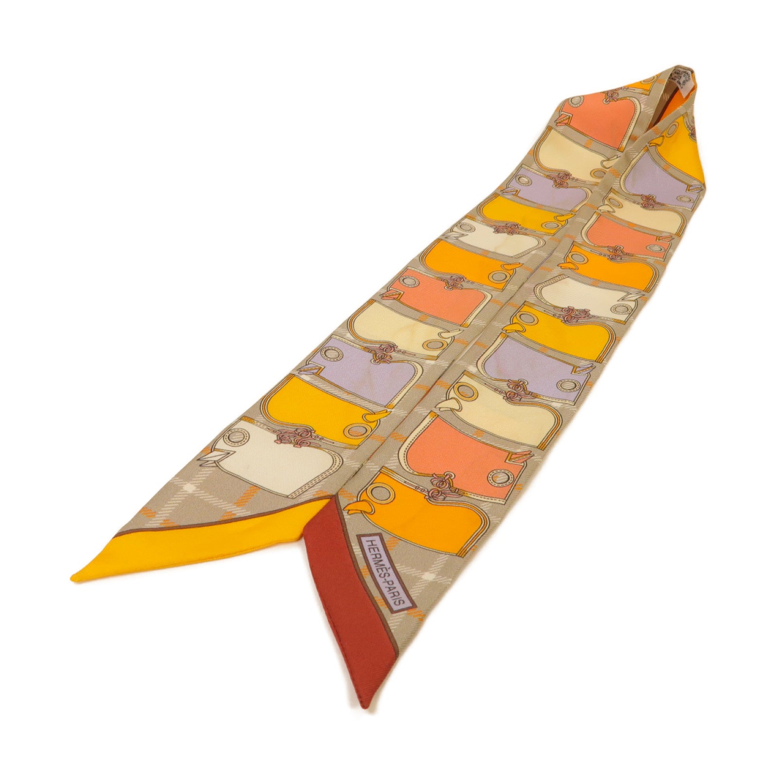 HERMES 【激減優惠】絲質Twilly絲巾橙色/灰色/灰色