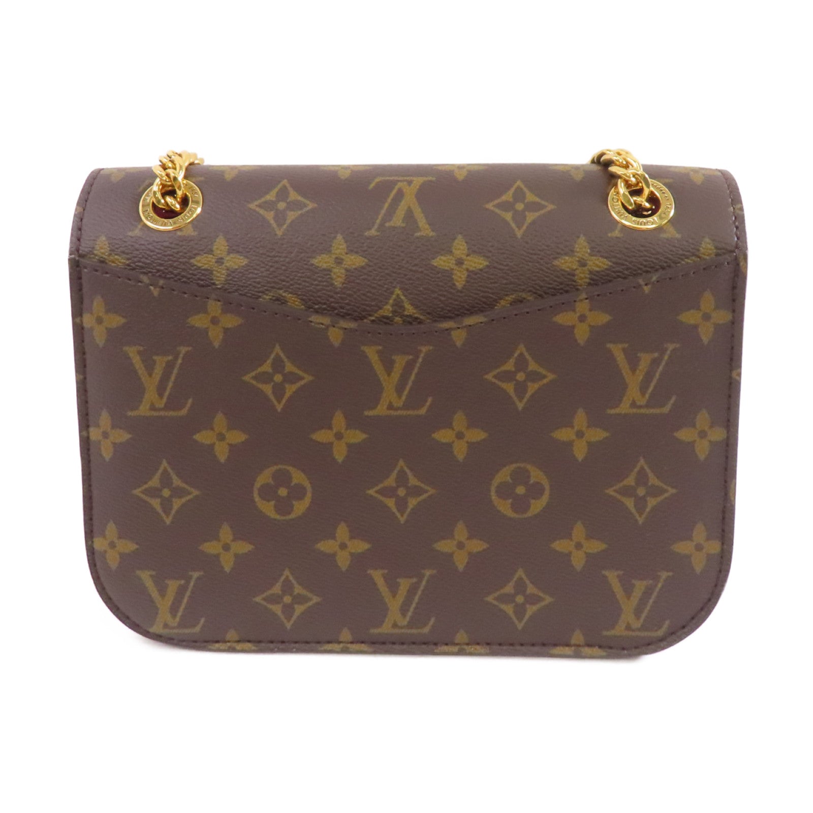 LOUIS VUITTON Monogram Passy金扣鏈帶肩背袋棕色