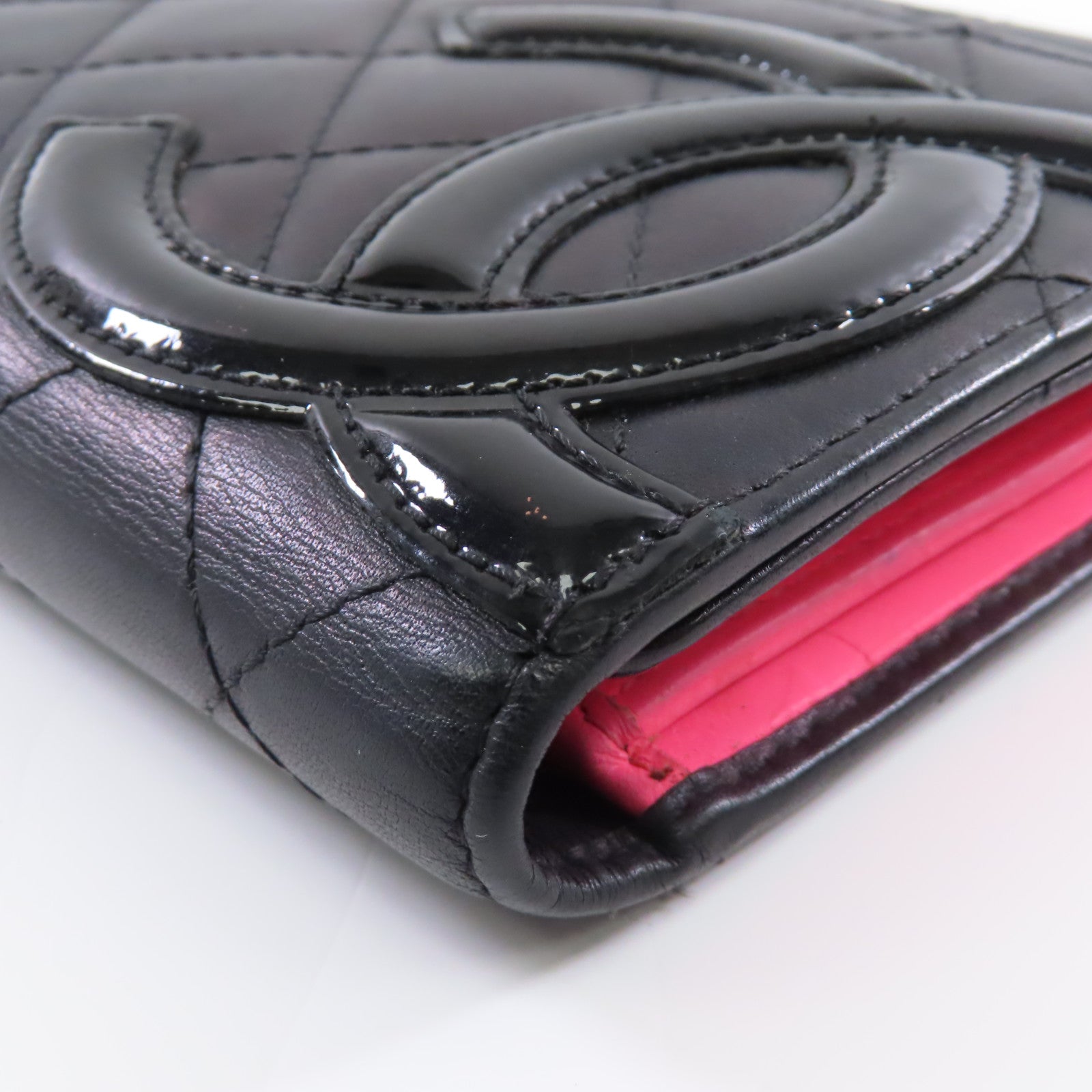 CHANEL 菱格牛皮皮革Cambon Wallet銀扣長錢包黑色