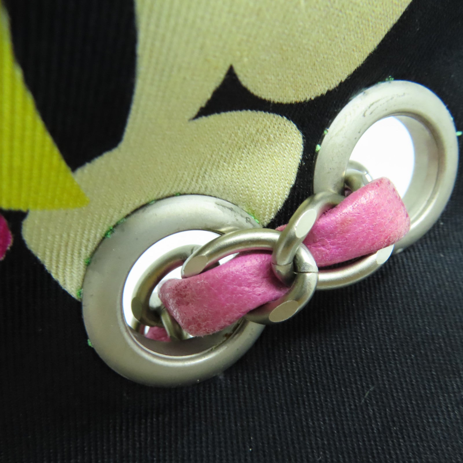 CHANEL 帆布Chain Shoulder银扣肩背袋黑色/粉红色/米色