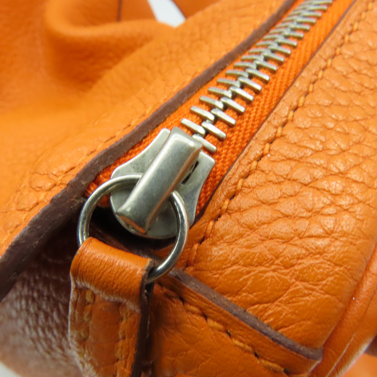 HERMES 【激減優惠】Clemence皮革Lindy 34 Shoulder Bag銀扣手挽肩背兩用袋Orange/橙色