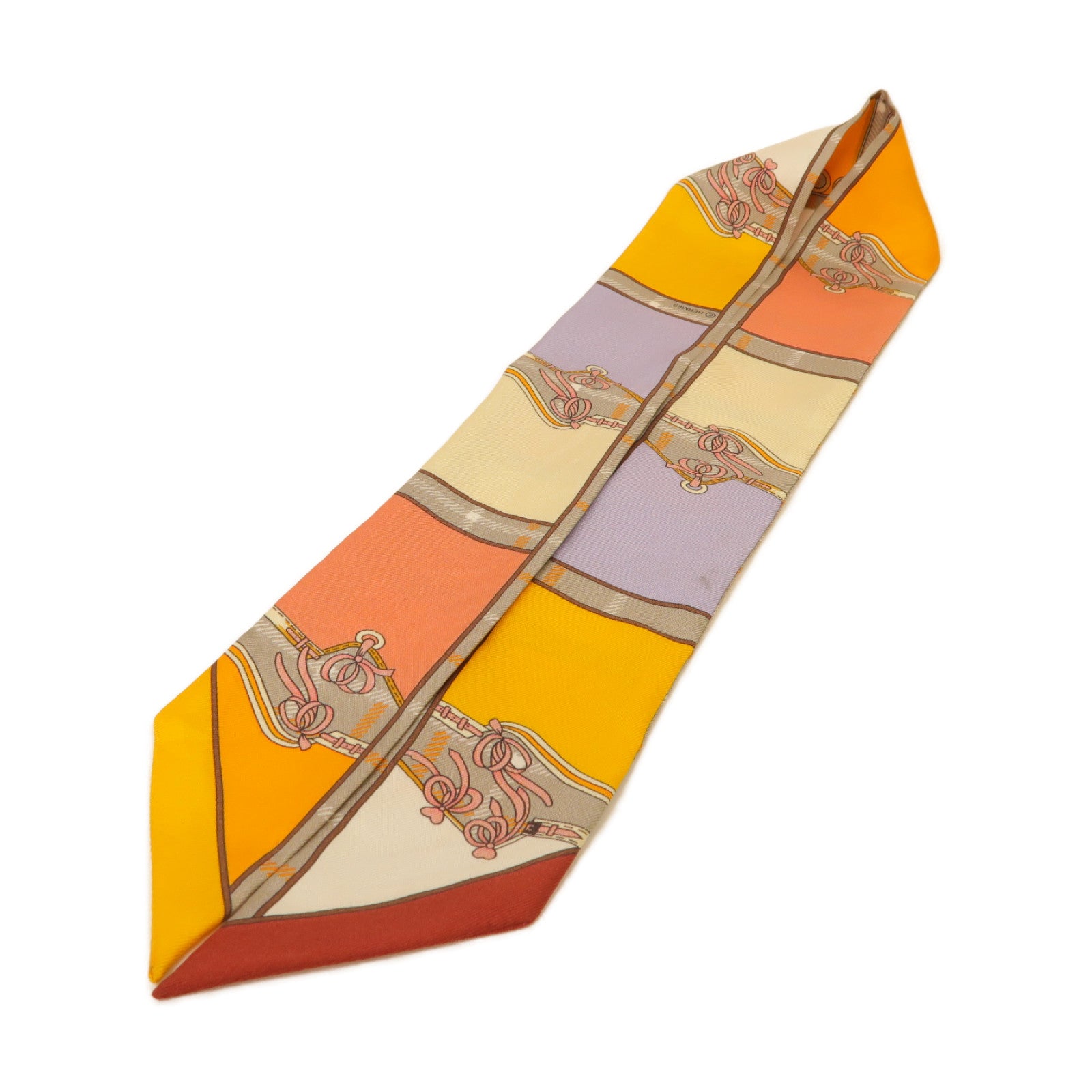 HERMES 【激減優惠】絲質Twilly絲巾橙色/灰色/灰色