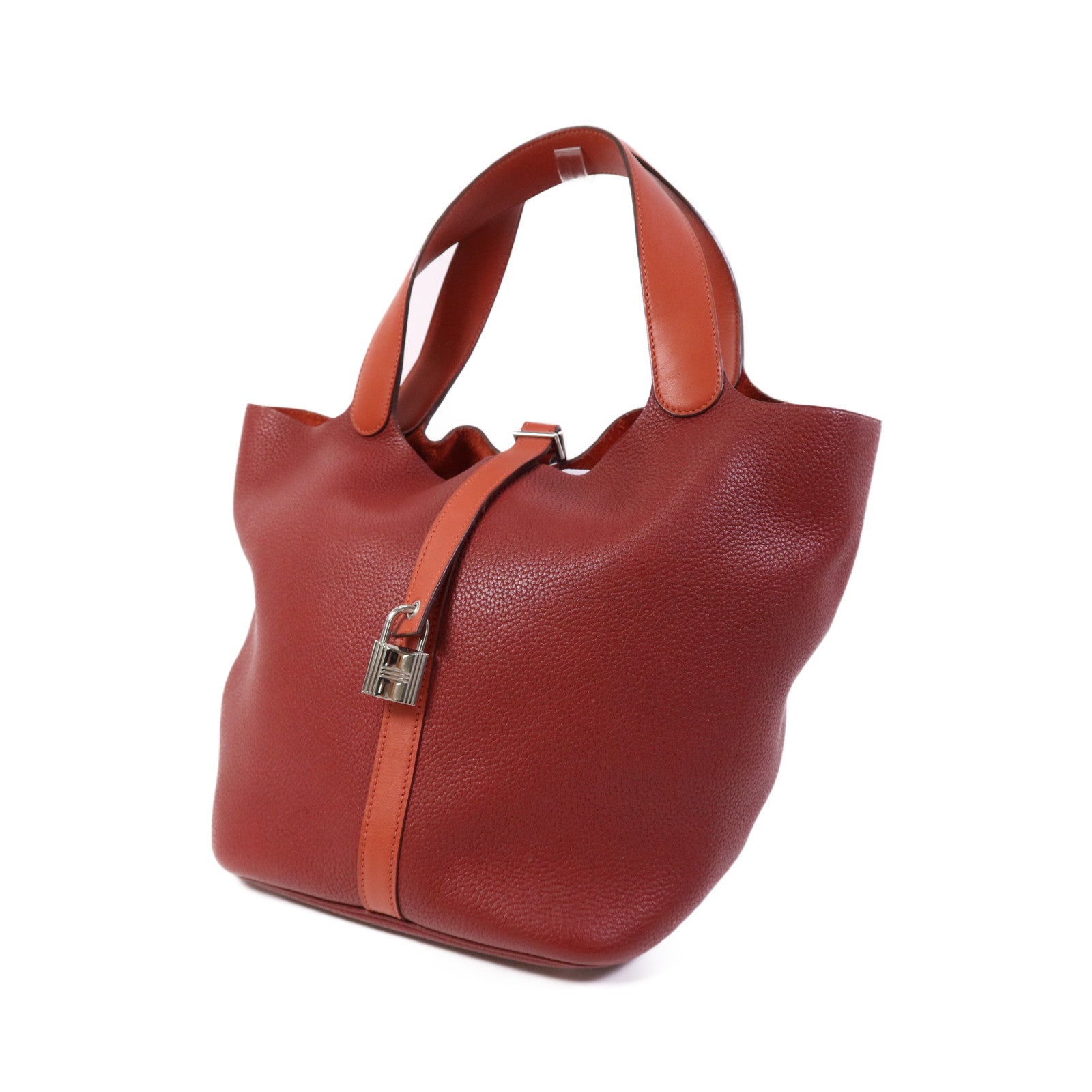 HERMES 【激減優惠】Clemence皮革Picotin GM銀扣手挽袋Rouge/Rouge Casaque