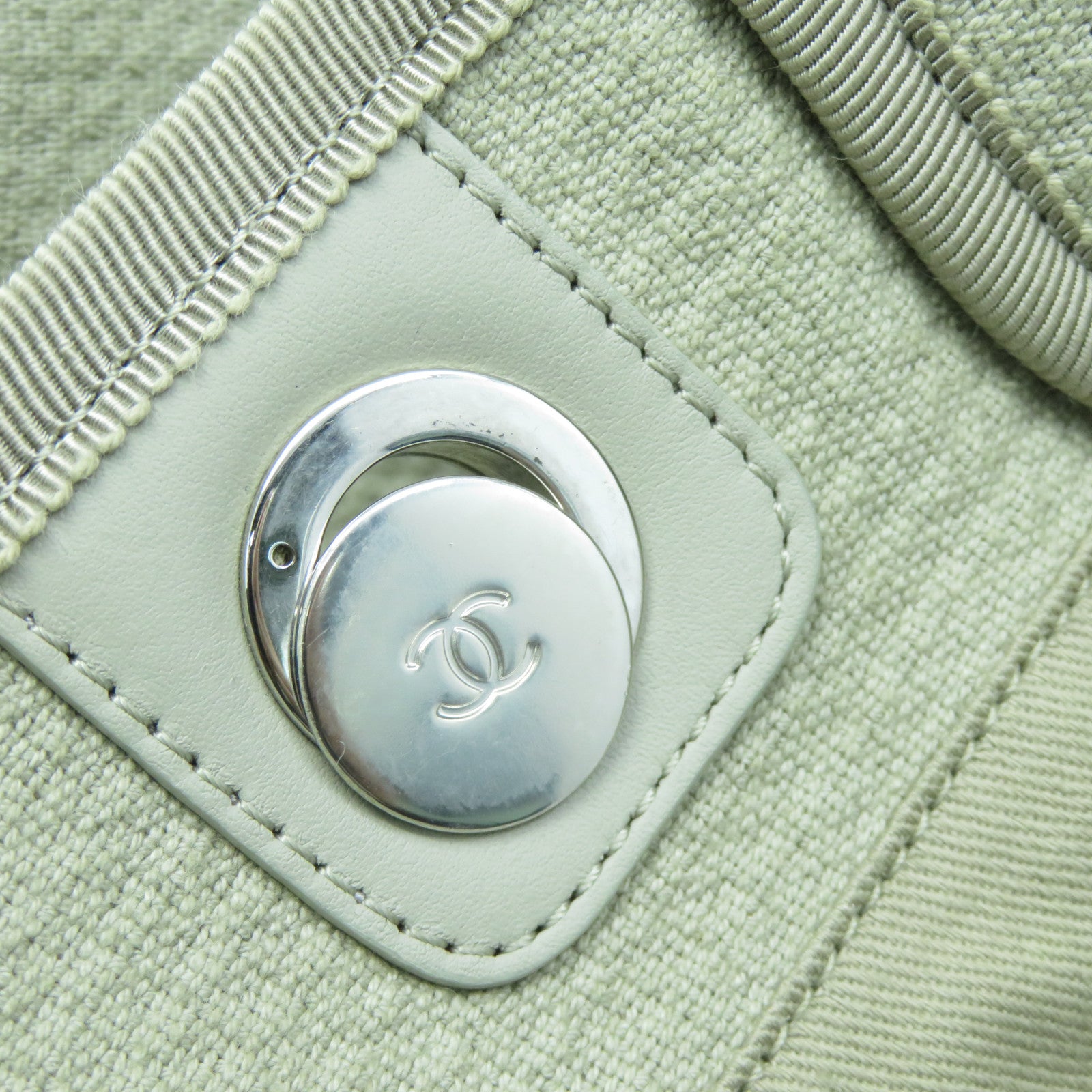 CHANEL 帆布Deauville Tote Bag銀扣肩背兩用袋灰色