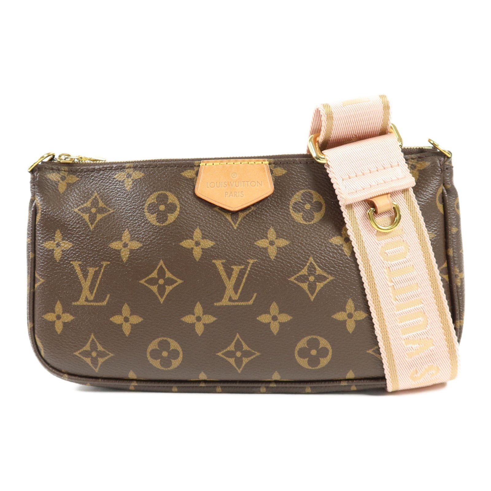 LOUIS VUITTON Monogram Multi Pochette Accessoires金扣手挽肩背兩用袋棕色