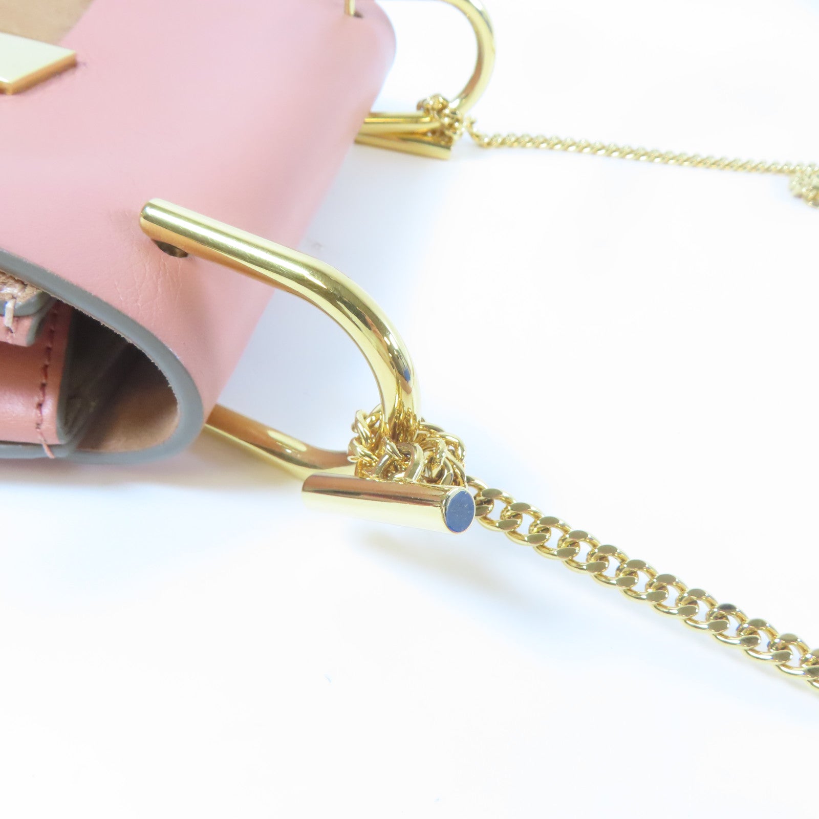 Chloe 【激減優惠】皮革/絨布Chain Shoulder金扣鏈帶肩背袋粉紅色/啡色