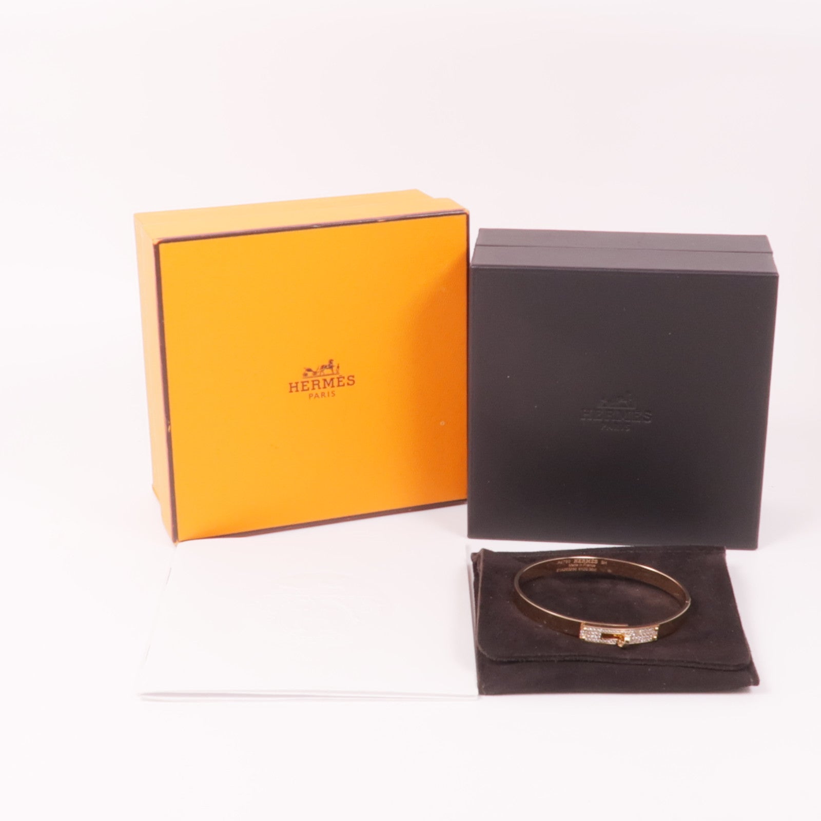HERMES 18K玫瑰金Kelly Blaceret鑽石手鐲