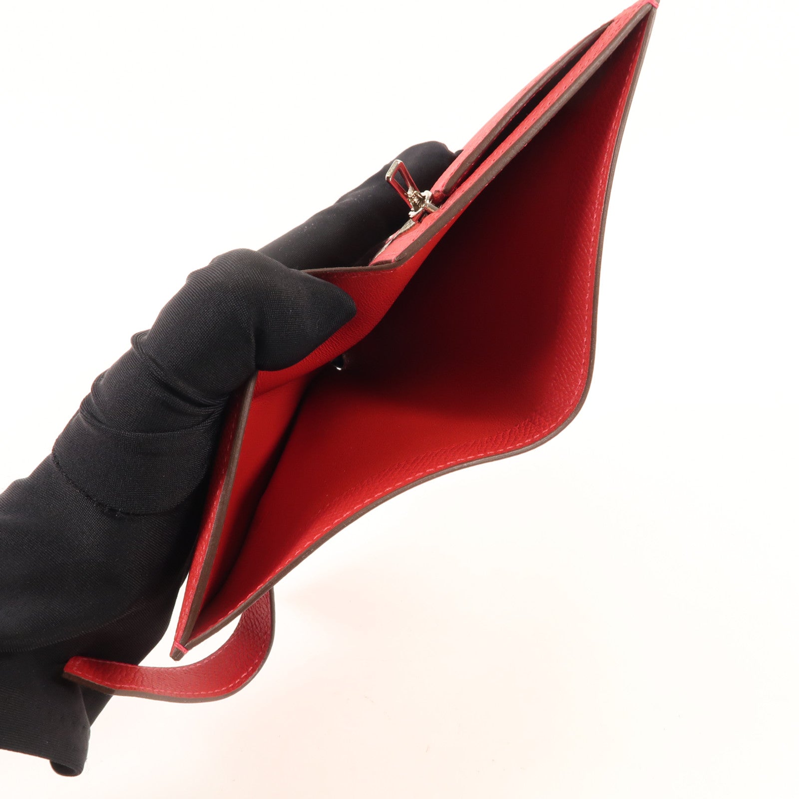 HERMES Epsom皮革Bearn Wallet銀扣錢包Rouge Casaque