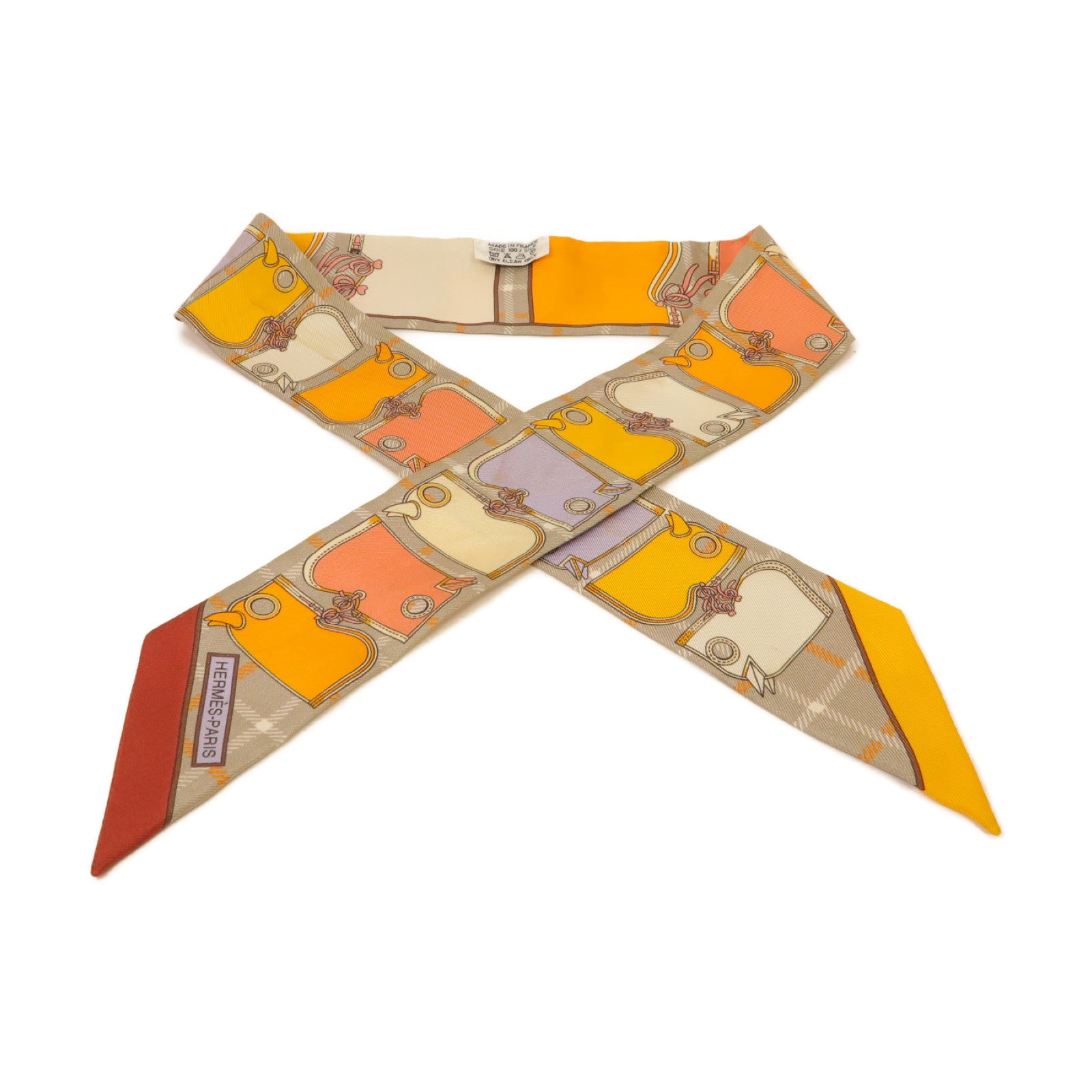 HERMES 【激減優惠】絲質Twilly絲巾橙色/灰色/灰色