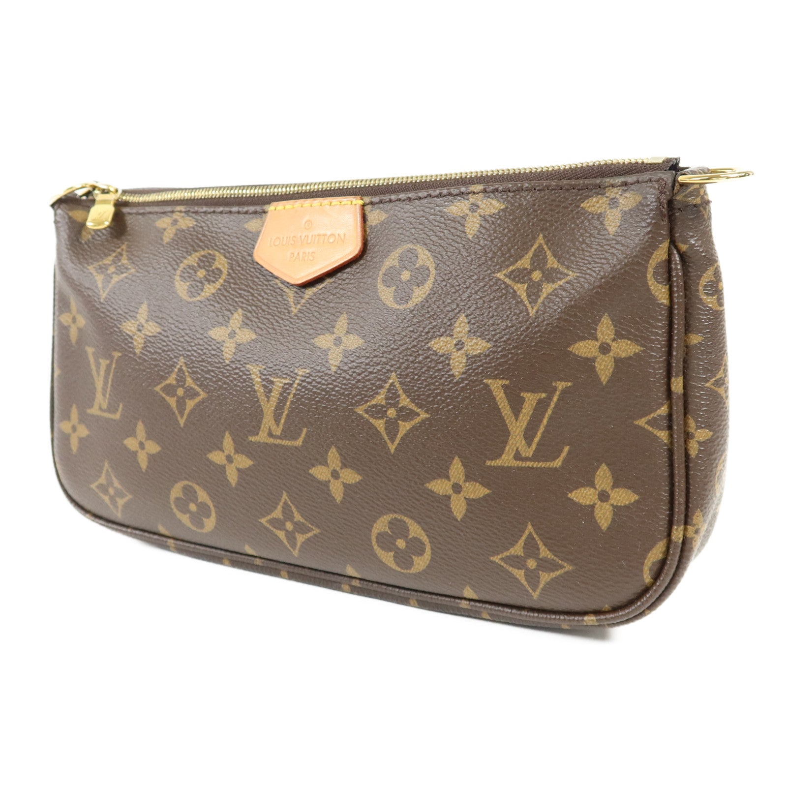 LOUIS VUITTON Monogram Multi Pochette Accessoires金扣手挽肩背兩用袋棕色