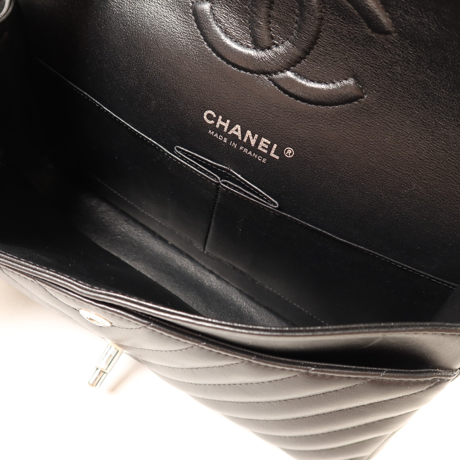 CHANEL 羊皮皮革Classic 25銀扣鏈帶肩背袋