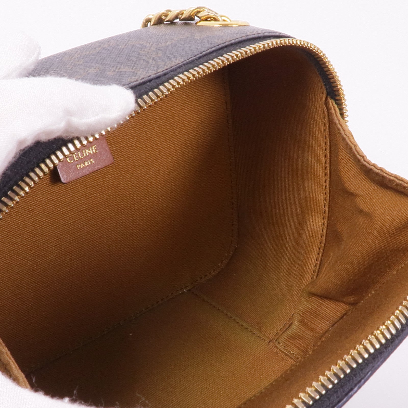 CELINE 【激減優惠】塗層帆布Triomphe鏈帶肩背袋