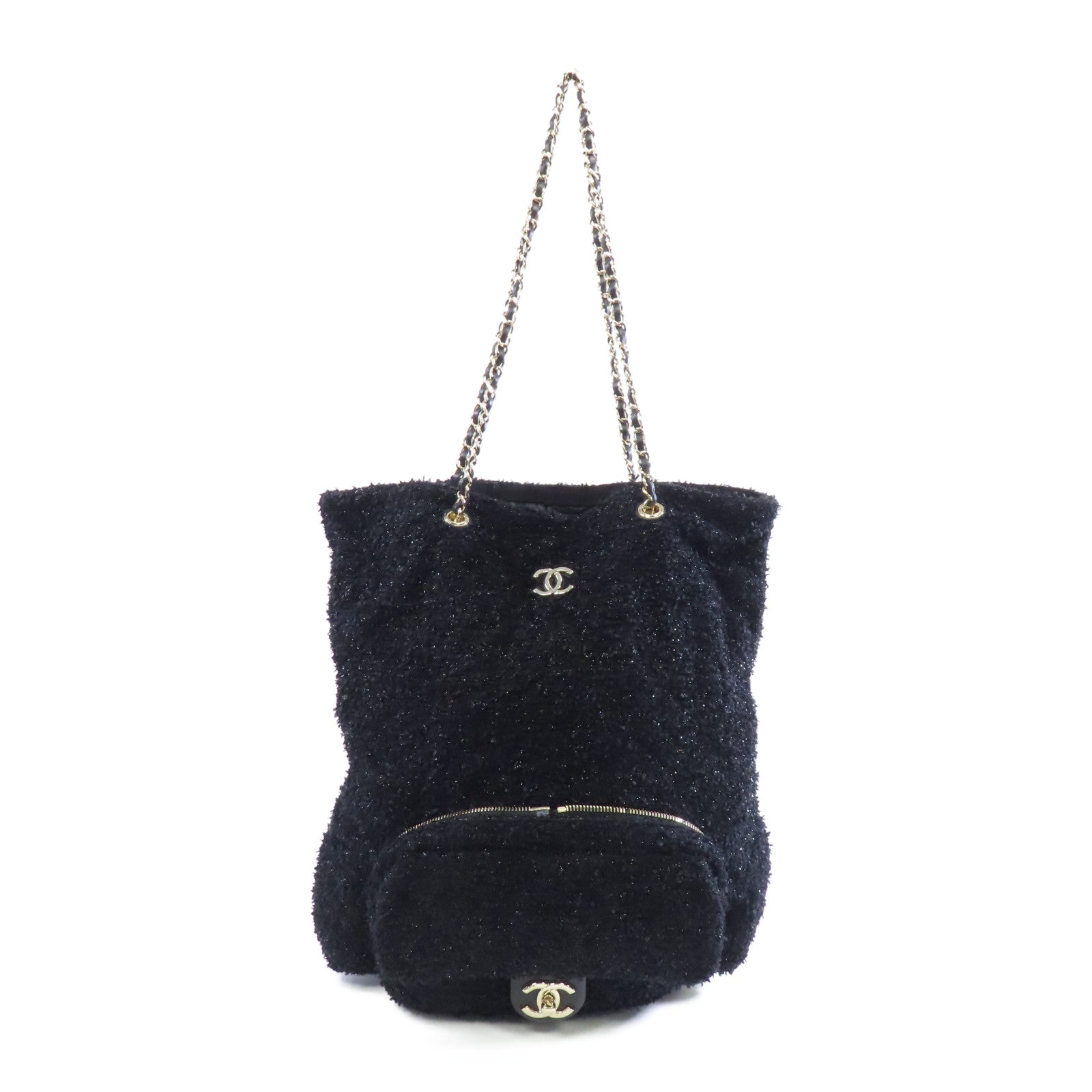 CHANEL 【激減優惠】花呢2 Way Shoulder Tote金扣手挽肩背兩用袋黑色