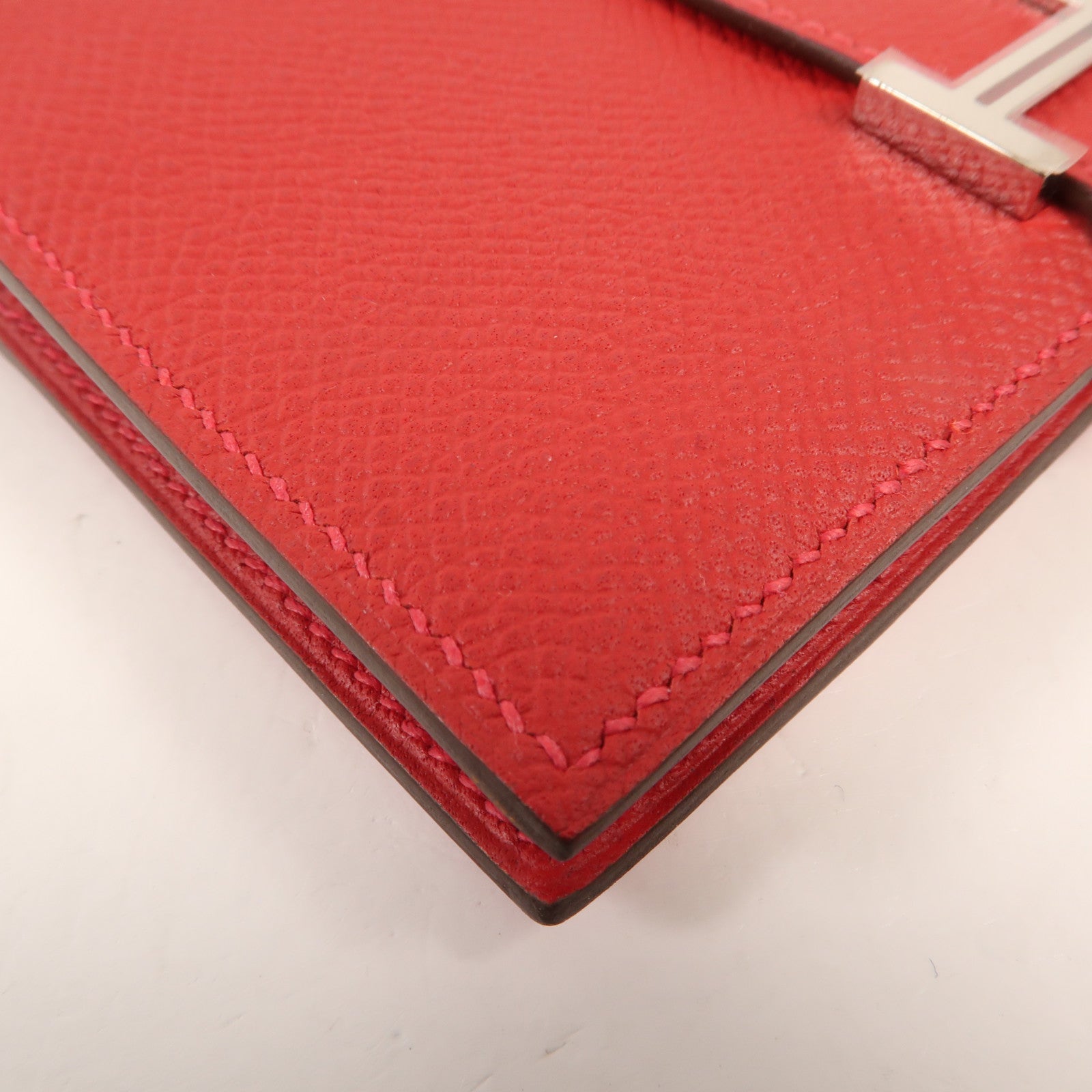 HERMES Epsom皮革Bearn Wallet銀扣錢包Rouge Casaque