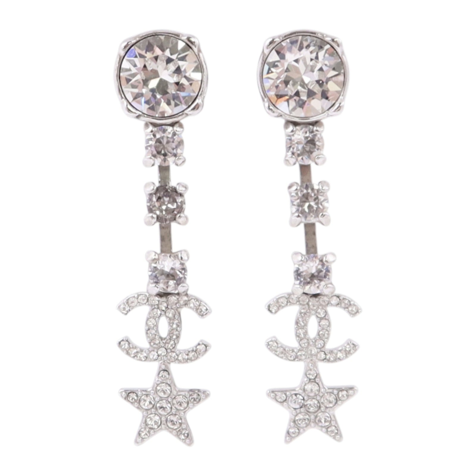 CHANEL 金屬/水鑽Earrings銀扣耳環