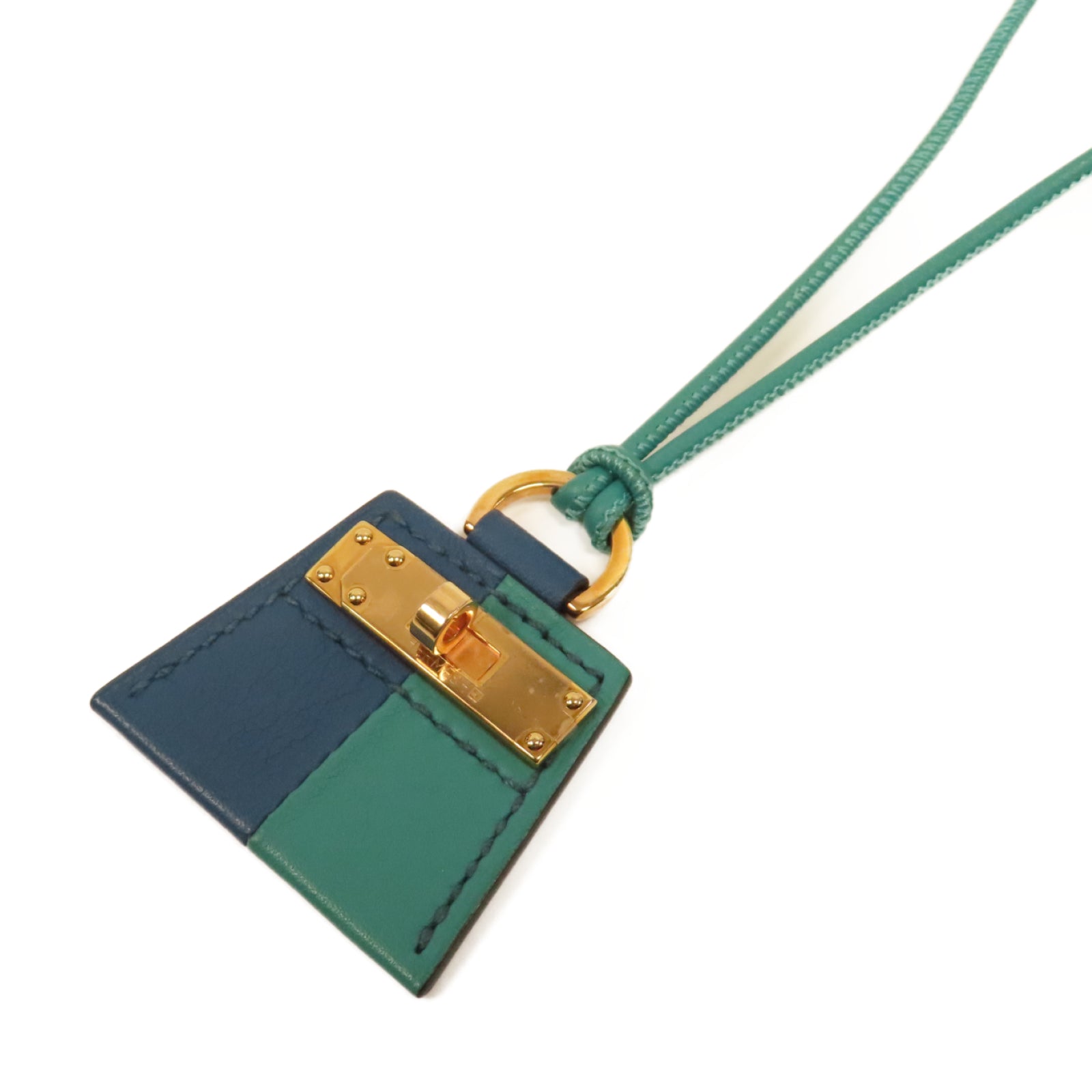 HERMES 【激減優惠】牛皮皮革Kelly Charm金扣掛飾藍色/綠色