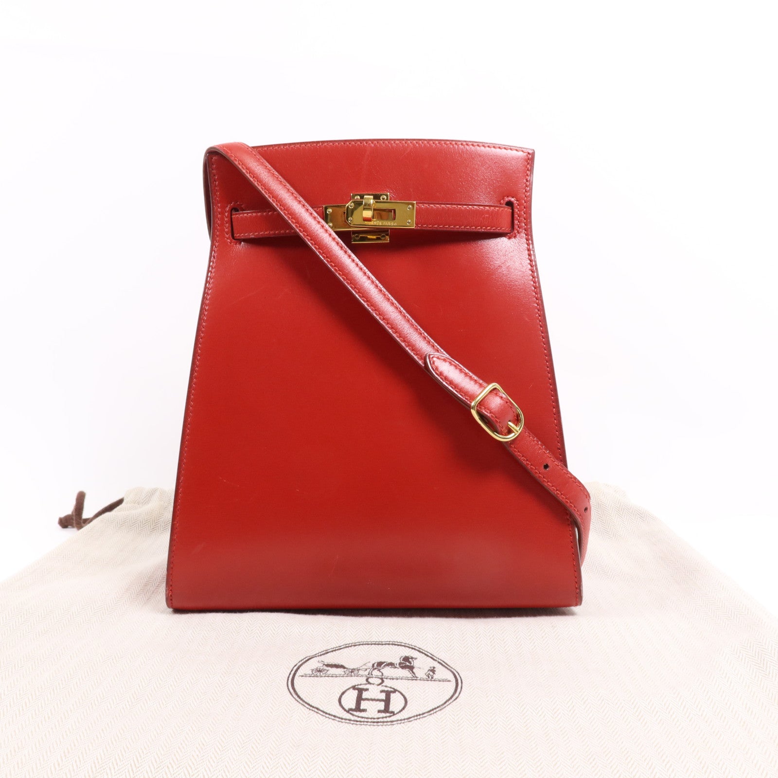 HERMES Box Calf皮革Sac Kelly Sport金扣肩背袋