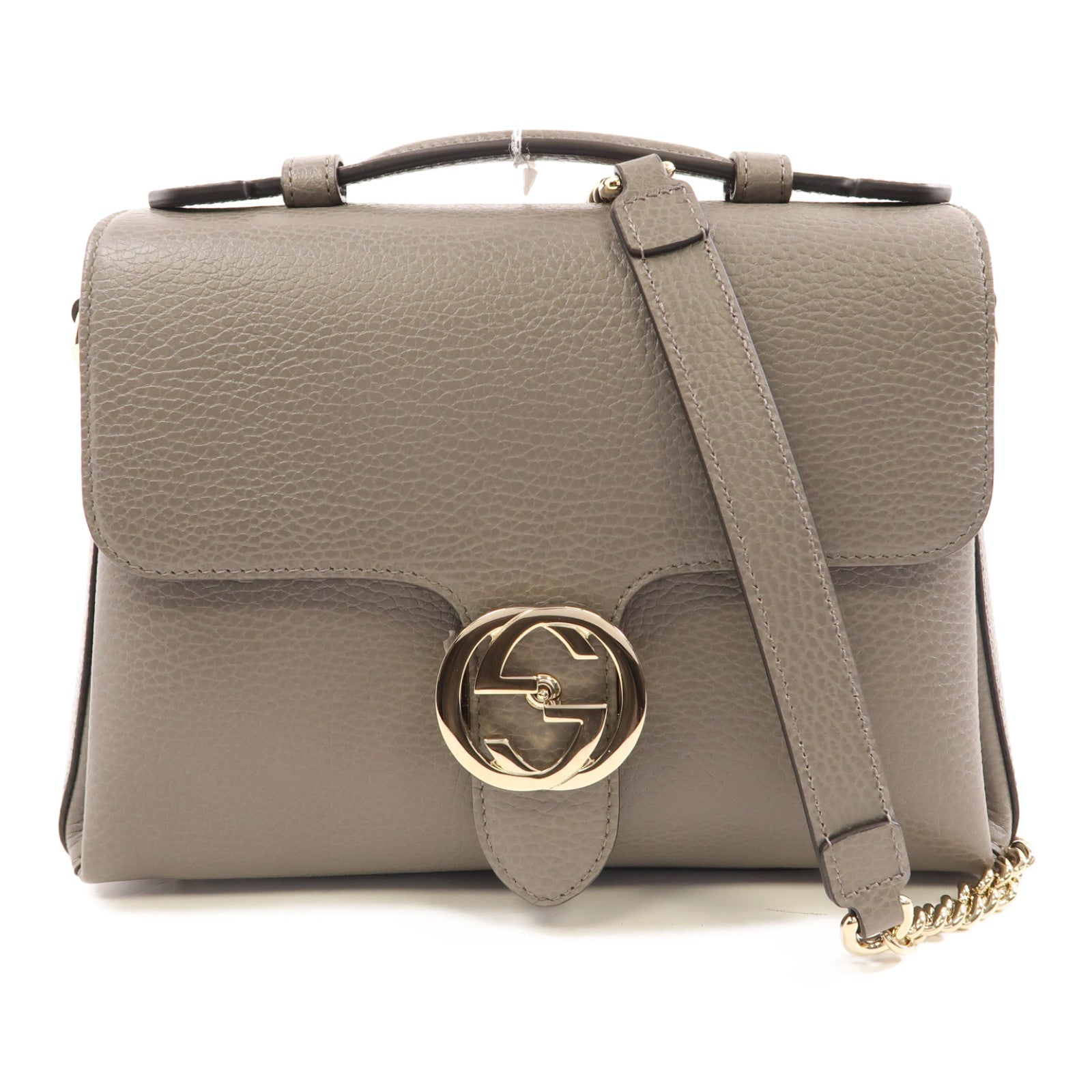 GUCCI 牛皮皮革Chain Shoulder Bag金扣鏈帶肩背袋灰色