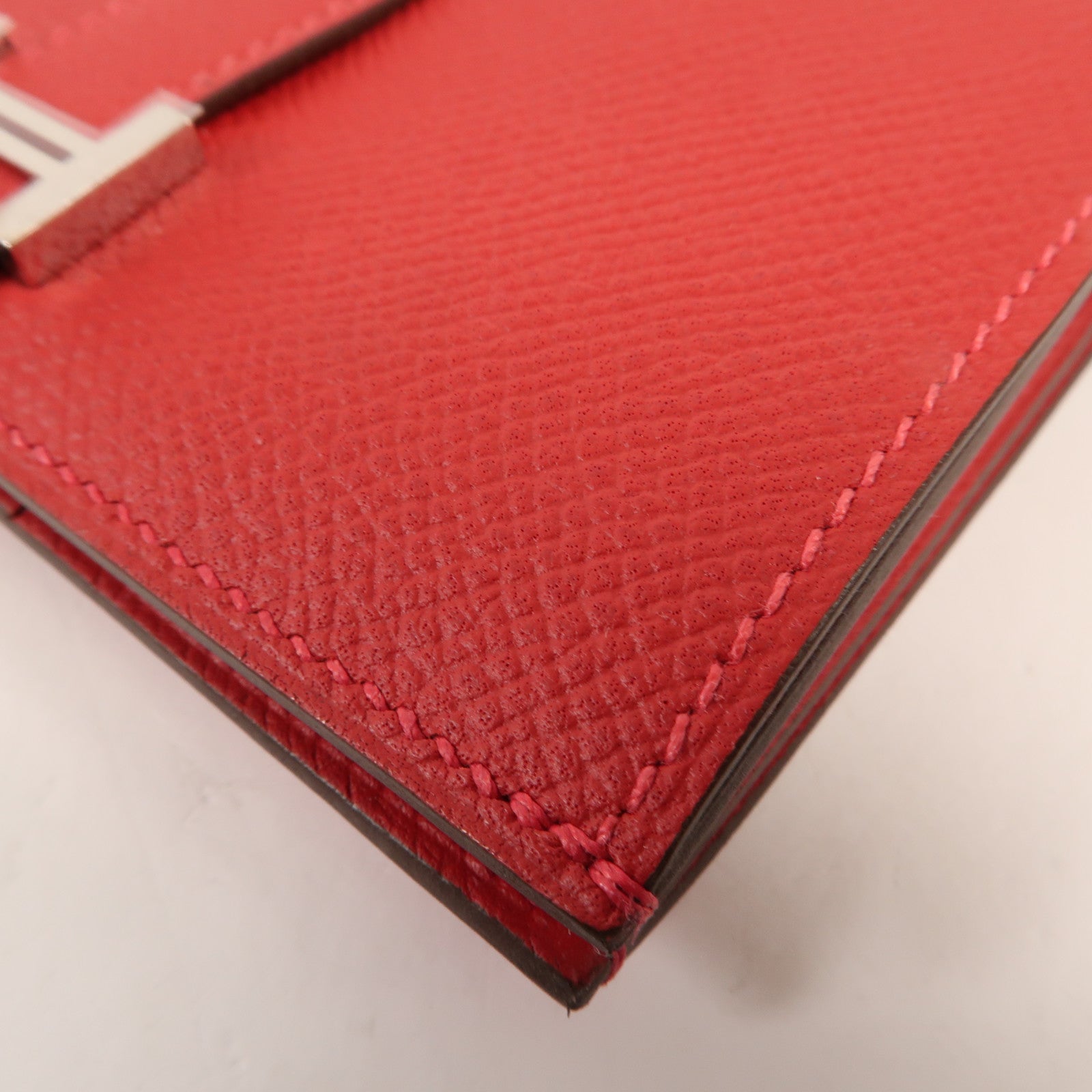 HERMES Epsom皮革Bearn Wallet銀扣錢包Rouge Casaque