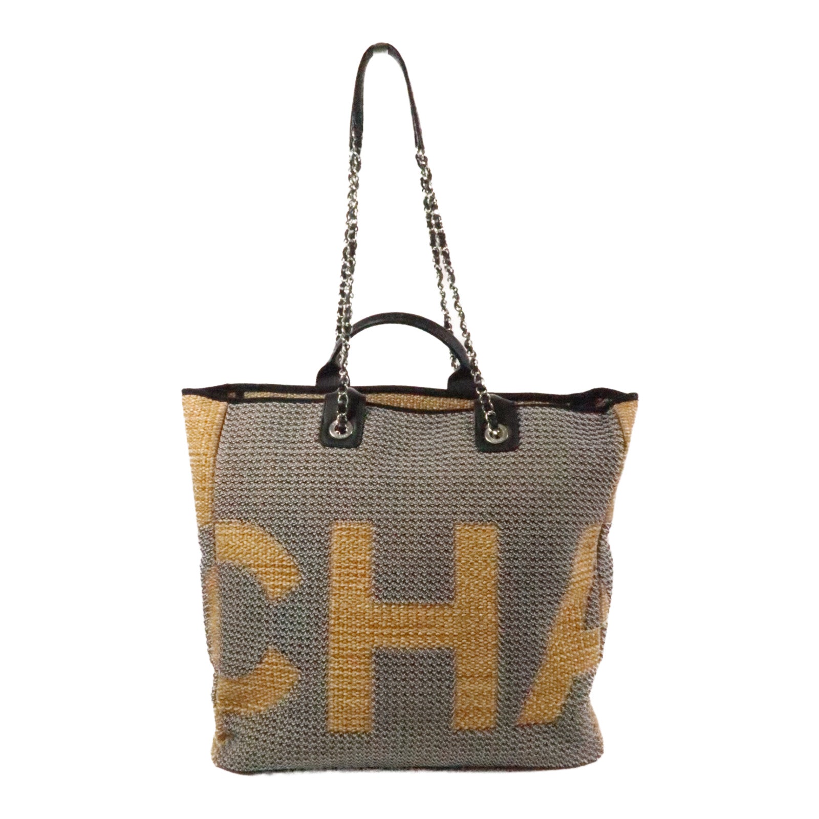 CHANEL 混合纖維Tote Bag銀扣鏈帶手挽肩背兩用袋