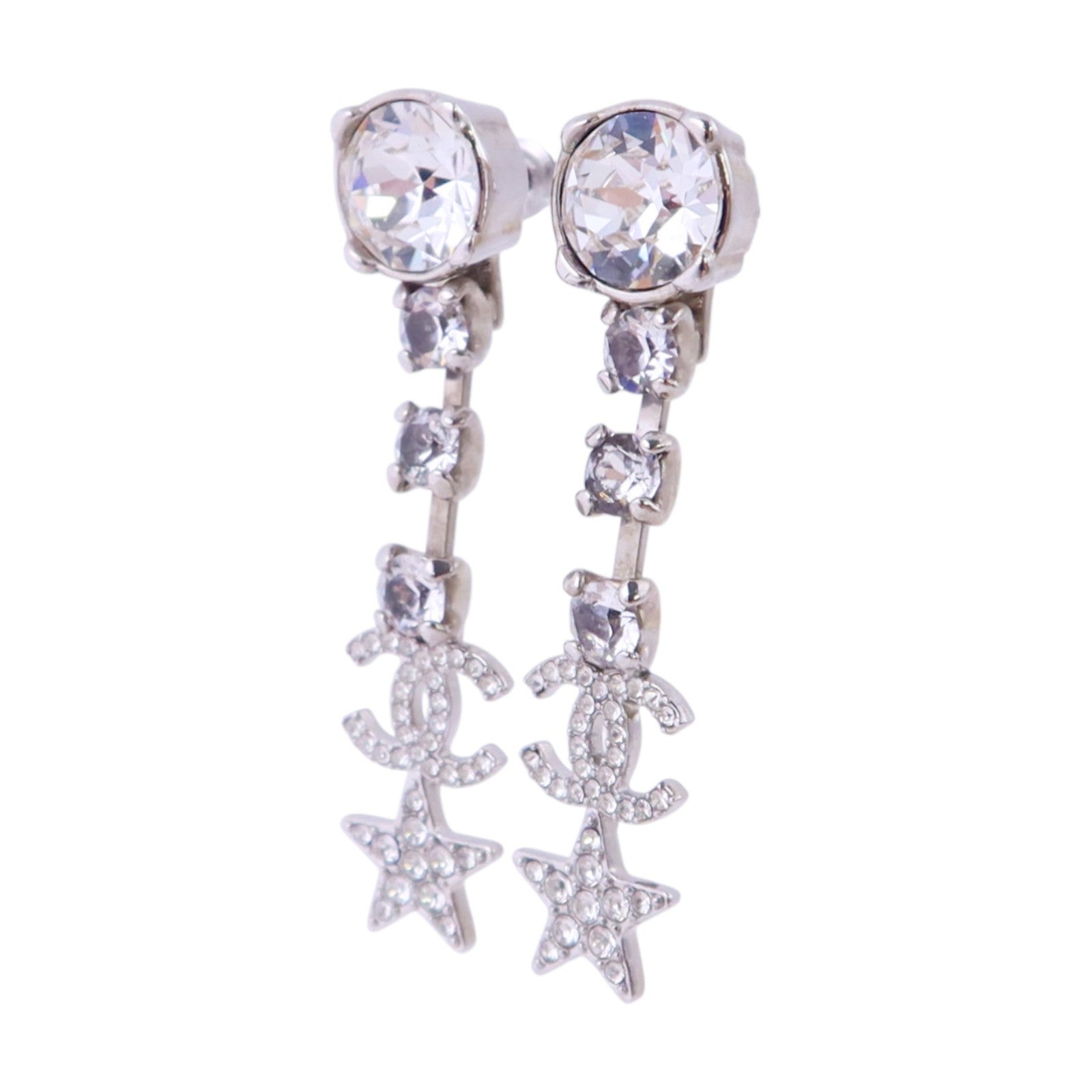 CHANEL 金屬/水鑽Earrings銀扣耳環