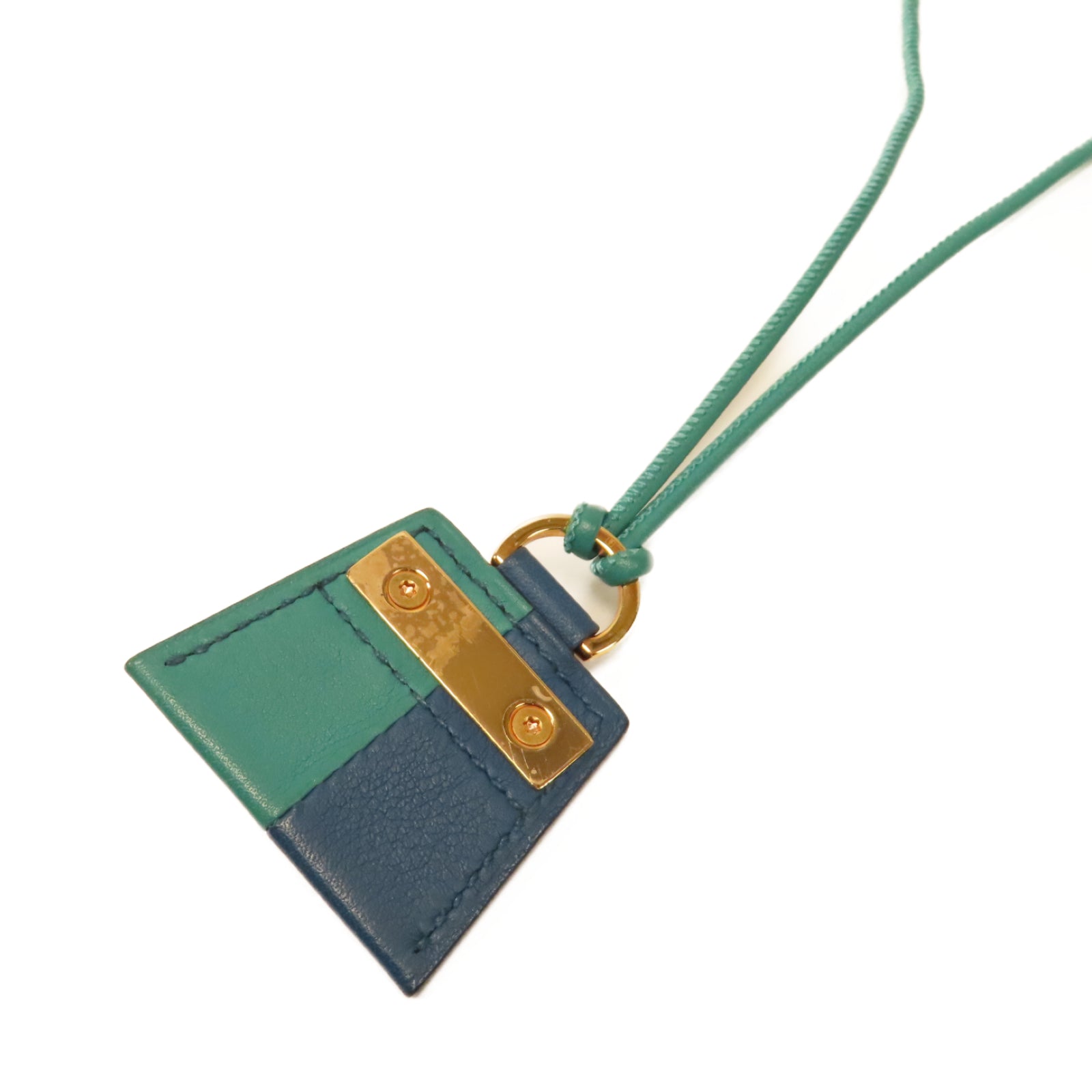 HERMES 【激減優惠】牛皮皮革Kelly Charm金扣掛飾藍色/綠色