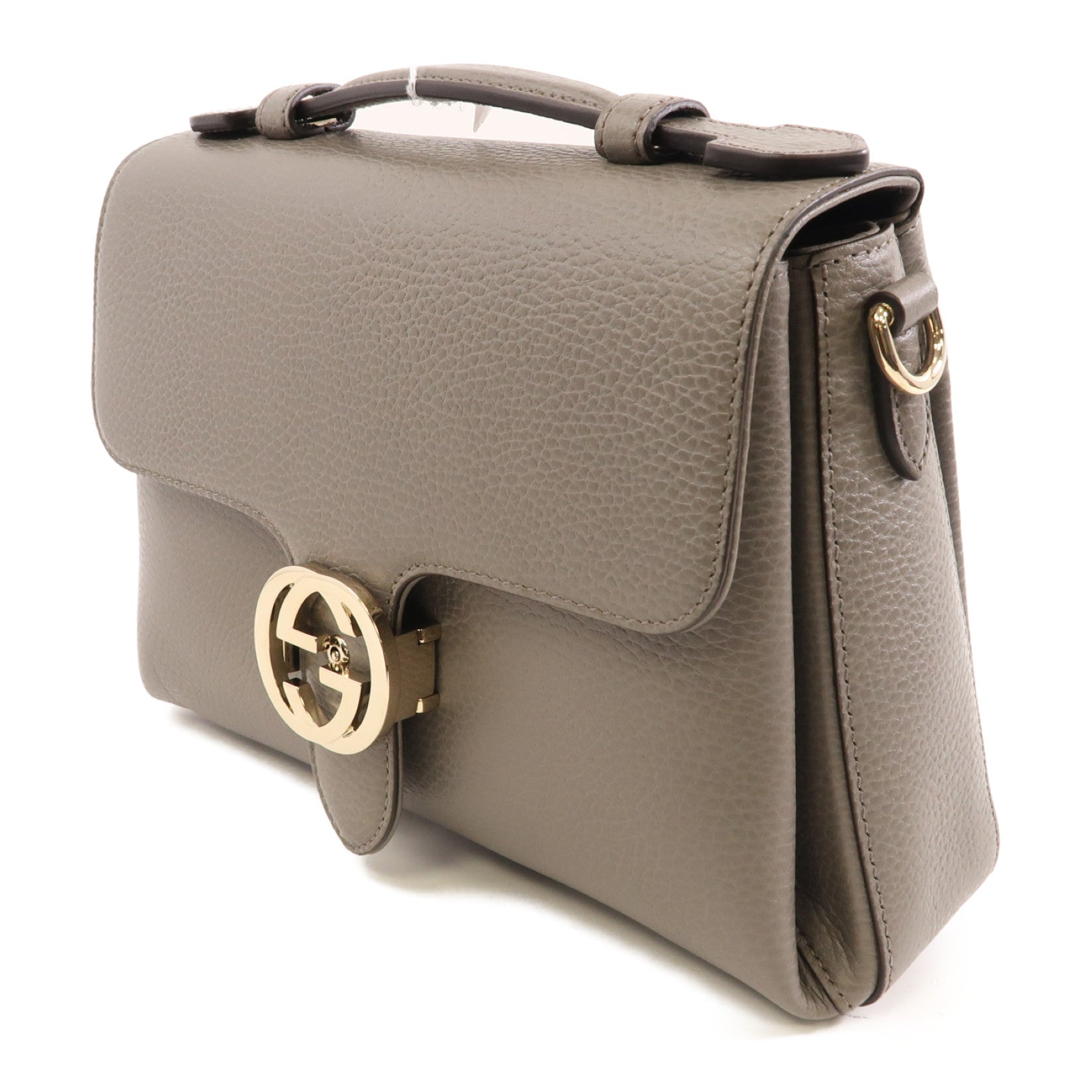 GUCCI 牛皮皮革Chain Shoulder Bag金扣鏈帶肩背袋灰色