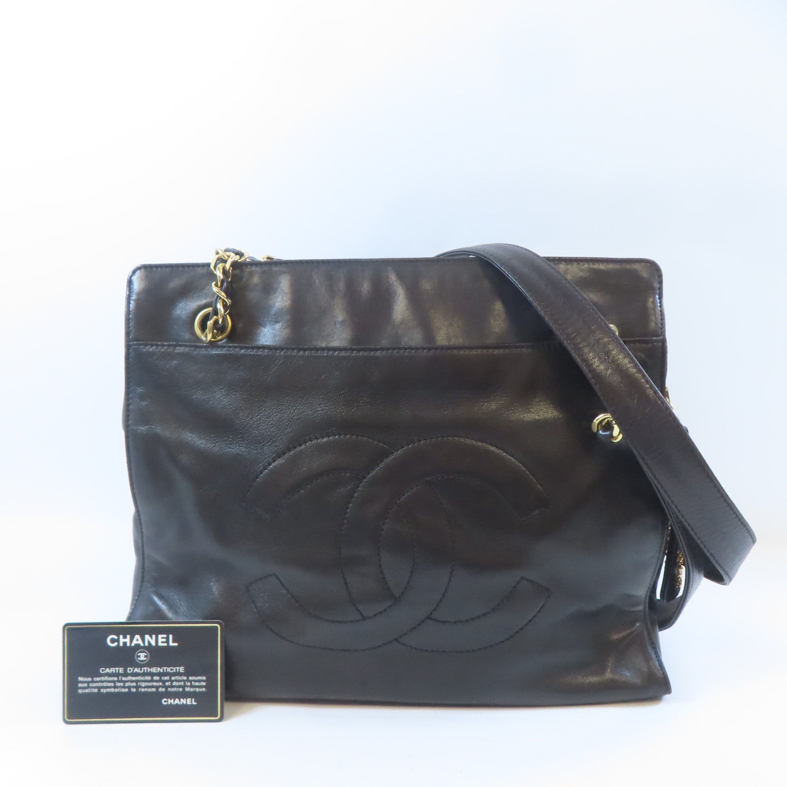 CHANEL 皮革Shoulder Bag金扣肩背袋黑色