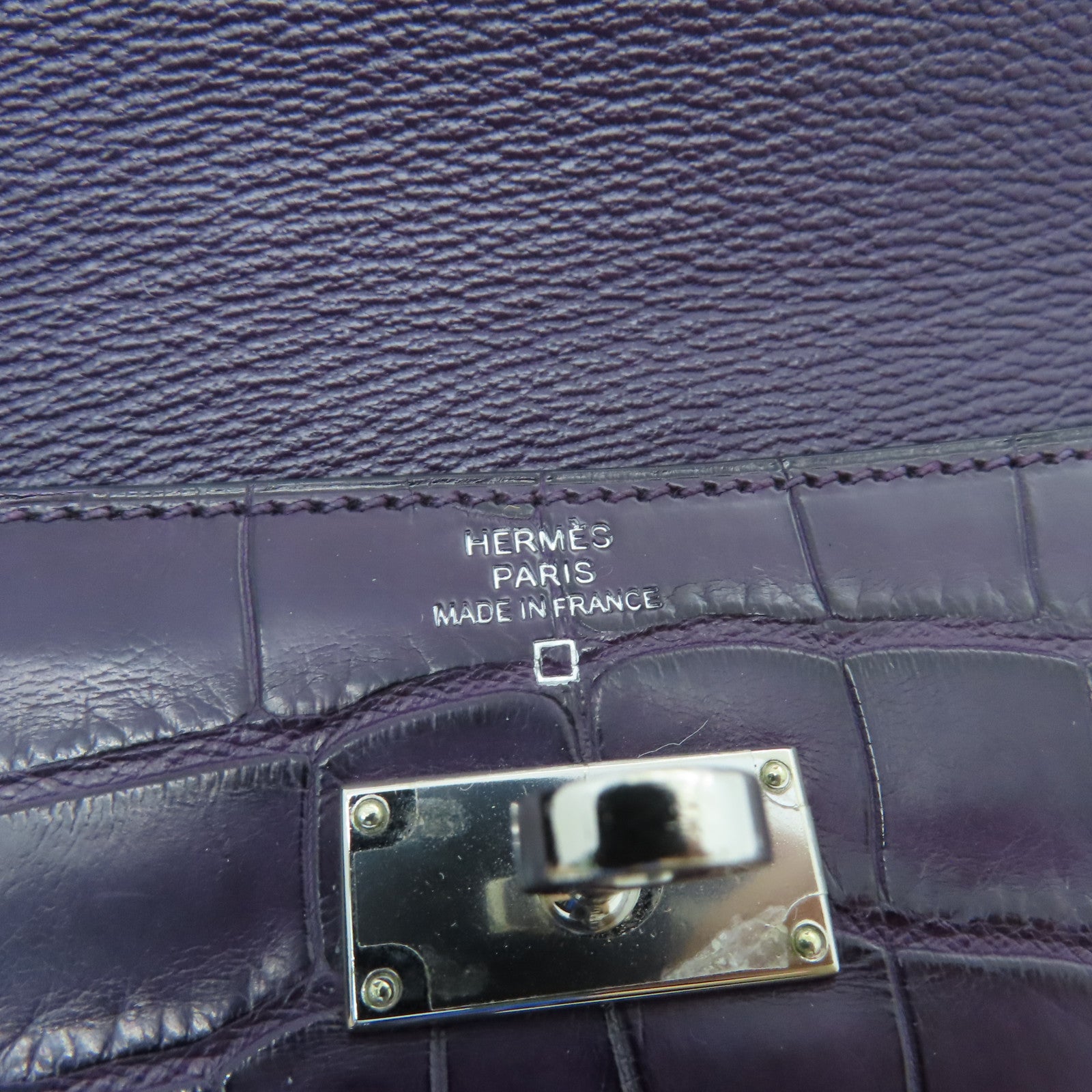 HERMES Alligator Mat Kelly Wallet Silver Buckle Long Wallet Beijing Purple