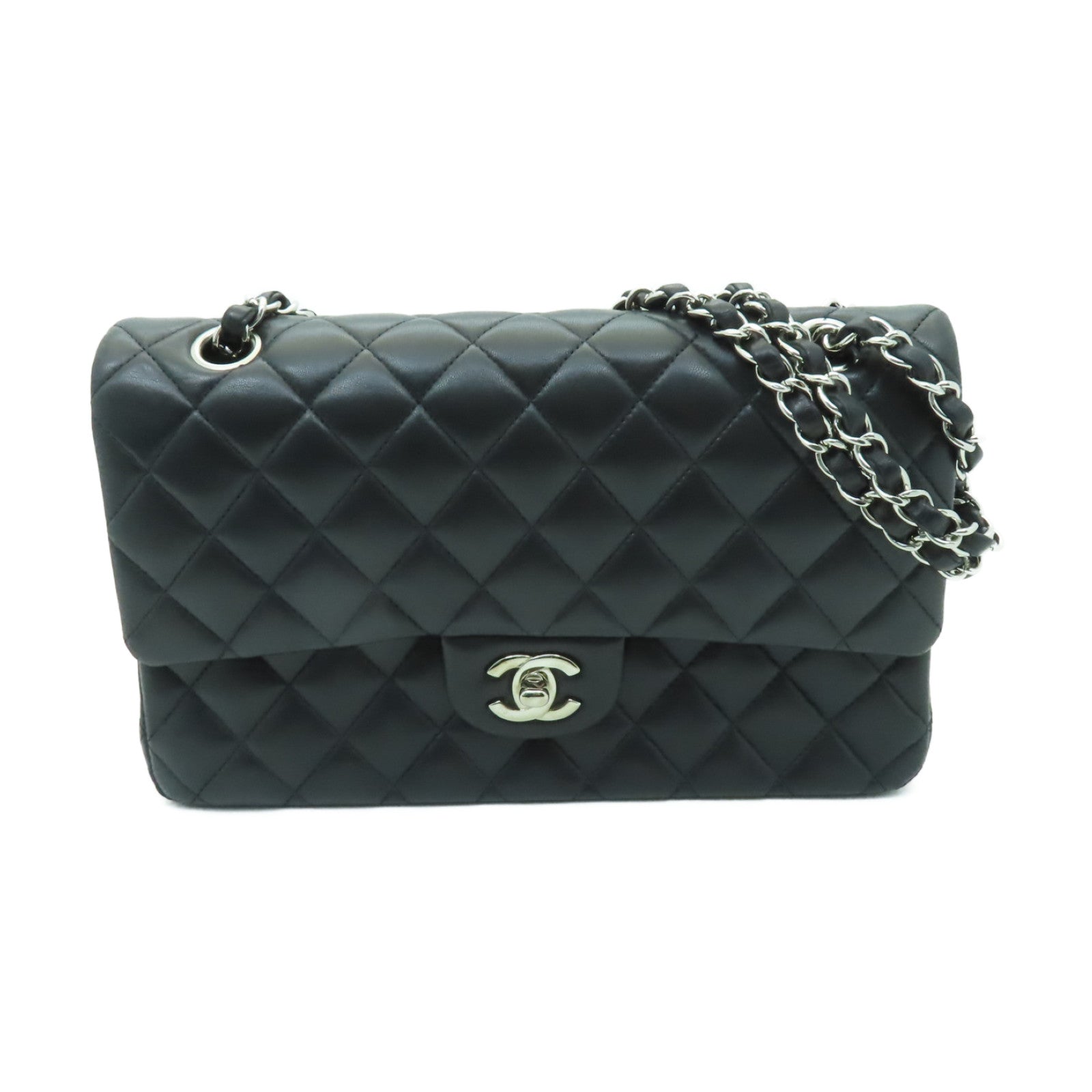 CHANEL 【激減優惠】菱格羊皮皮革Classic 25銀扣鏈帶肩背袋黒色