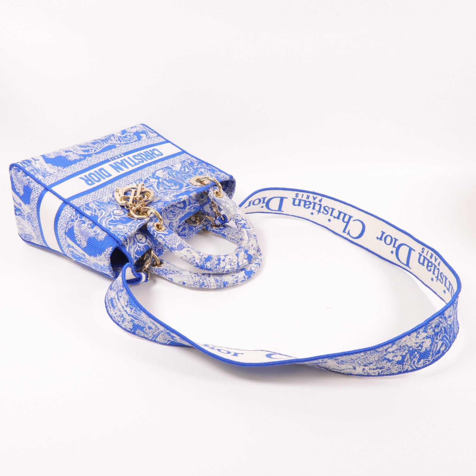 Dior 帆布Lady D-Lite金扣手挽肩背兩用袋