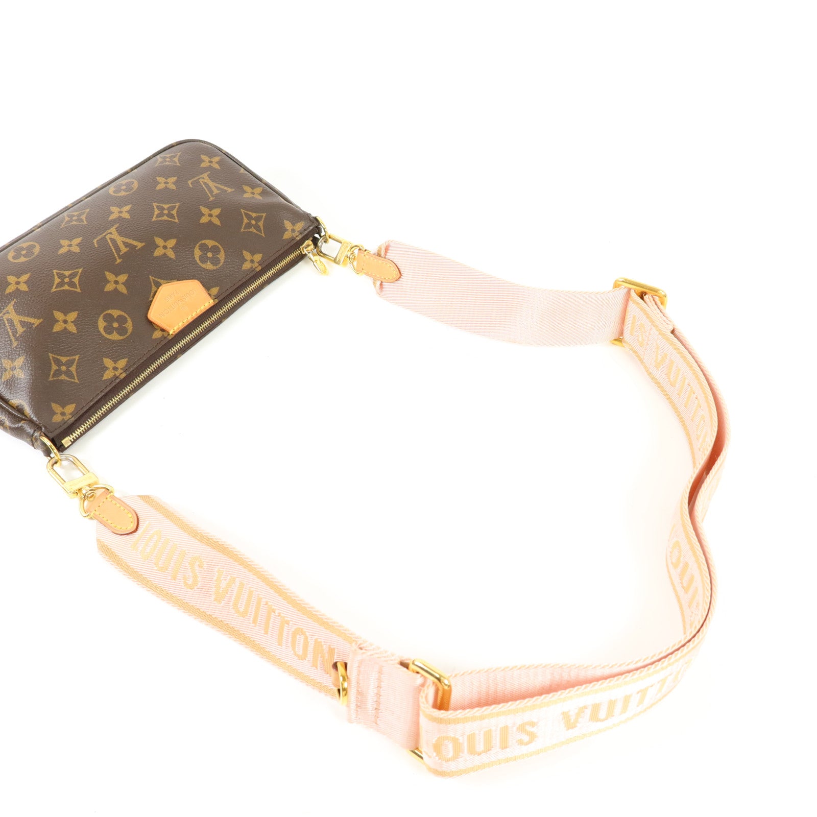 LOUIS VUITTON Monogram Multi Pochette Accessoires金扣手挽肩背兩用袋棕色