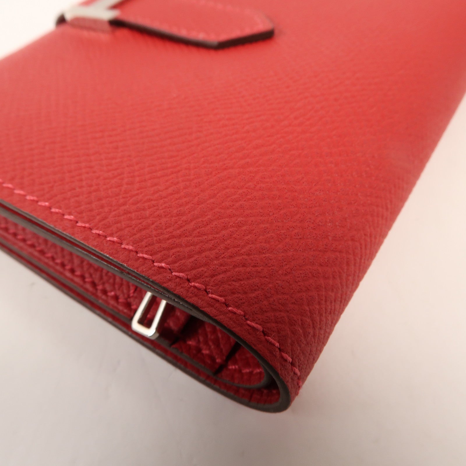 HERMES Epsom皮革Bearn Wallet銀扣錢包Rouge Casaque