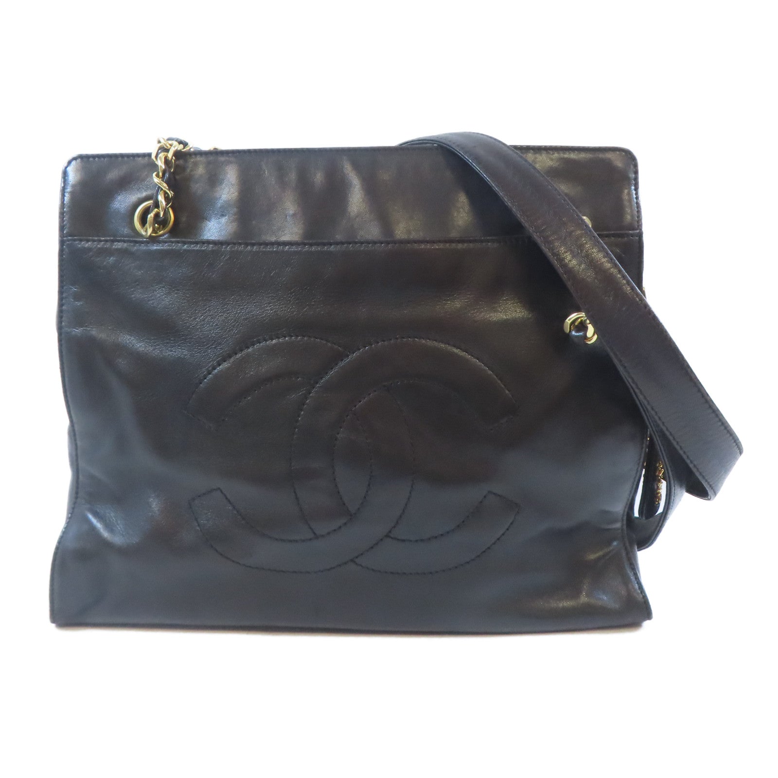 CHANEL 皮革Shoulder Bag金扣肩背袋黑色