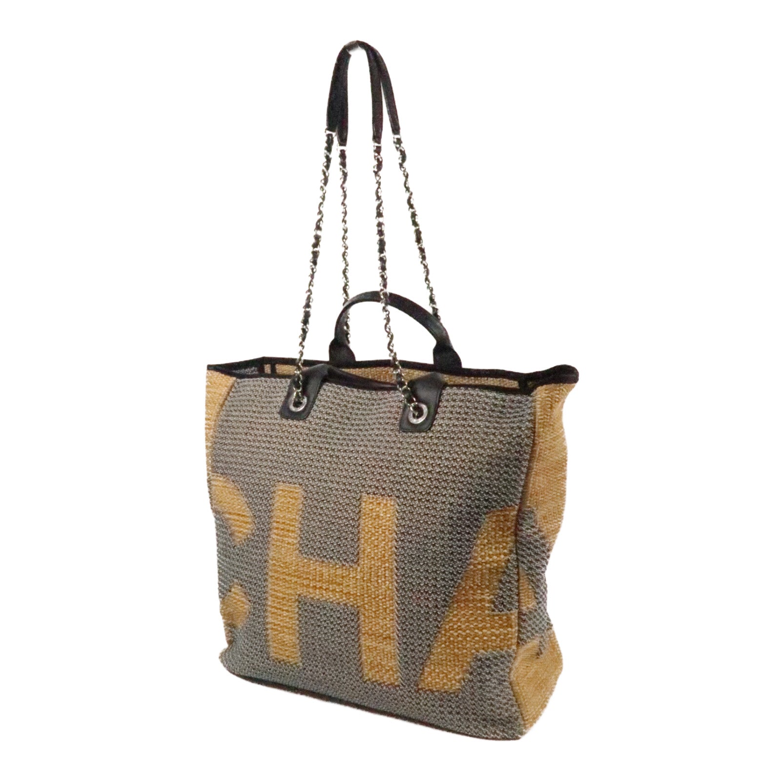 CHANEL 混合纖維Tote Bag銀扣鏈帶手挽肩背兩用袋