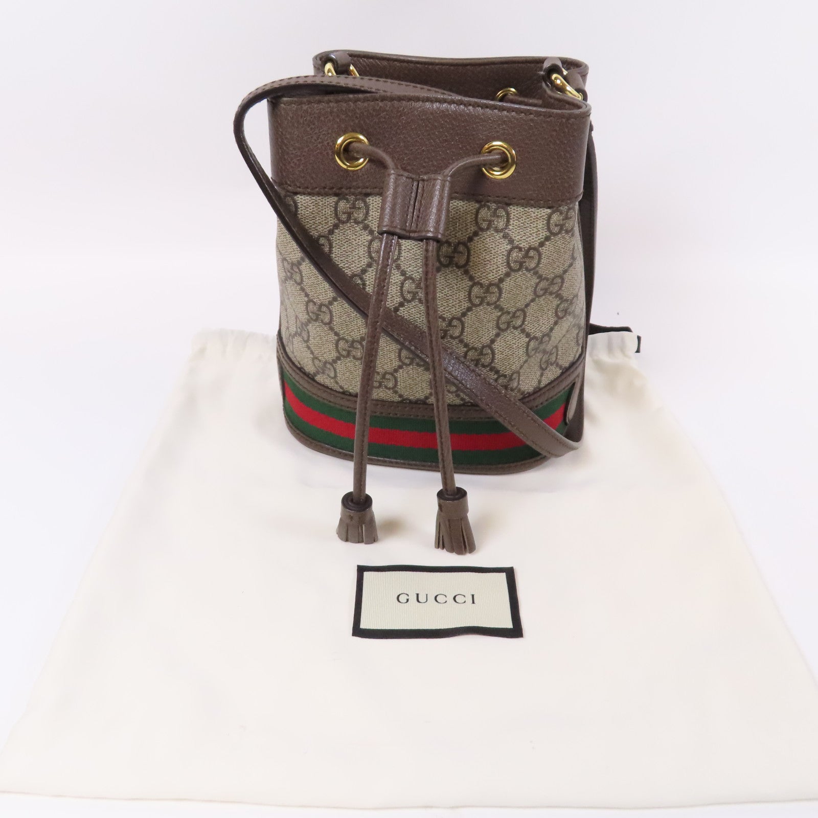 GUCCI 塗層帆布Ophidia Bucket Bag金扣肩背袋啡色