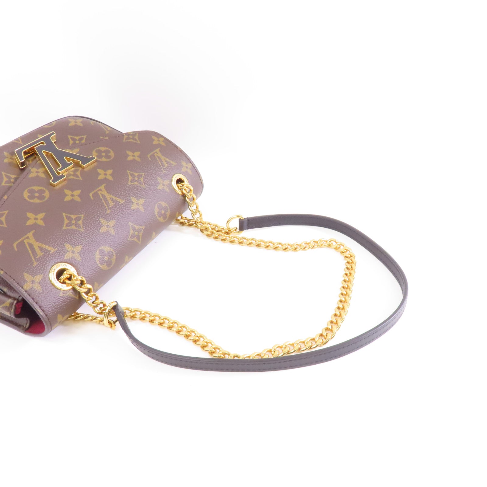 LOUIS VUITTON Monogram Passy金扣鏈帶肩背袋棕色