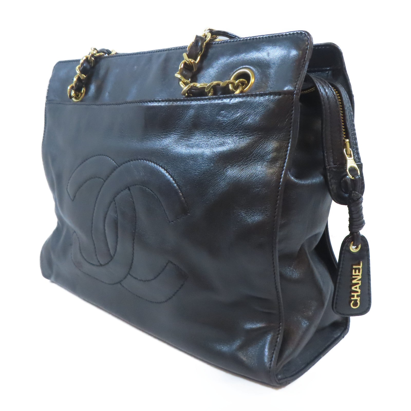 CHANEL 皮革Shoulder Bag金扣肩背袋黑色