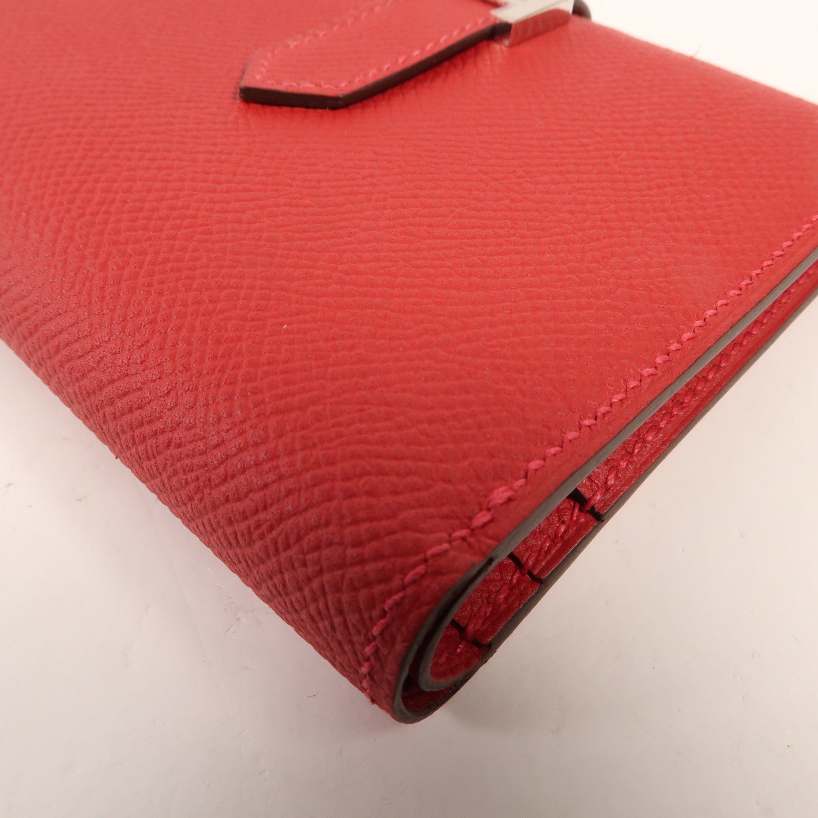 HERMES Epsom皮革Bearn Wallet銀扣錢包Rouge Casaque