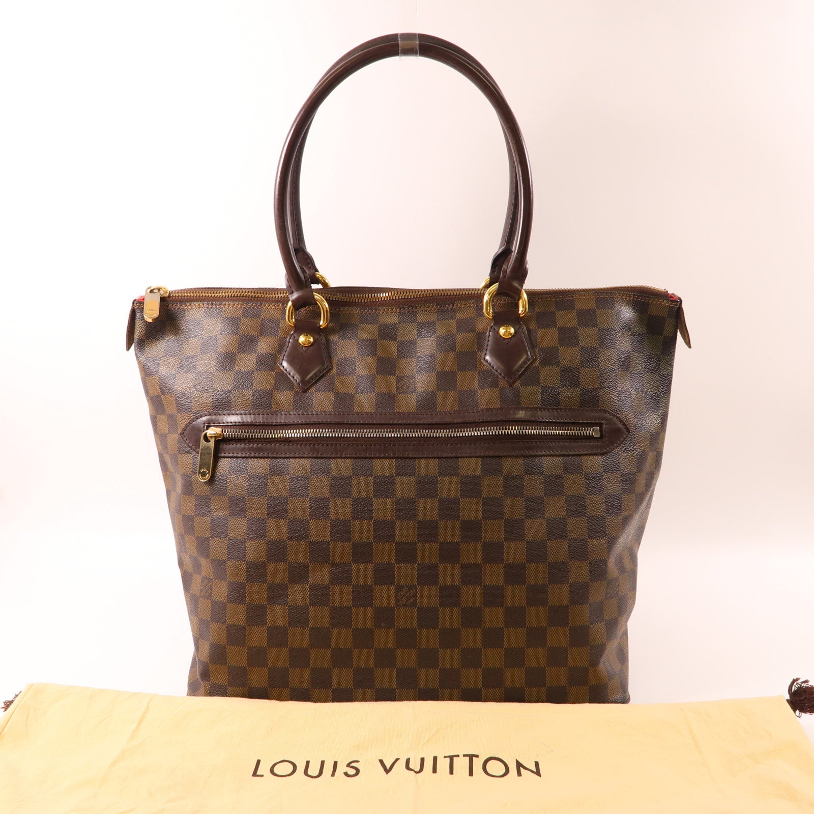 LOUIS VUITTON Damier Saleya GM金扣肩背袋棕色