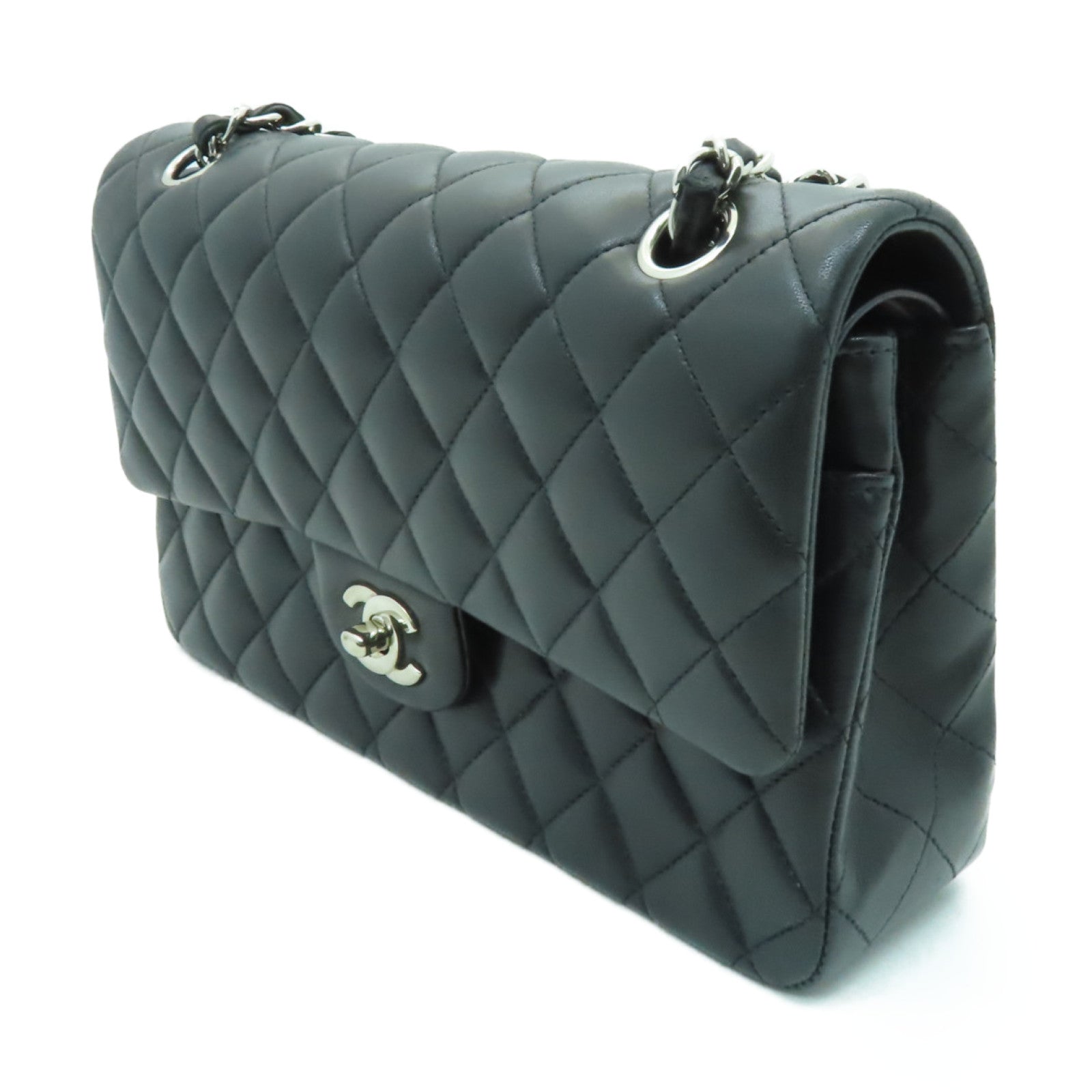 CHANEL 【激減優惠】菱格羊皮皮革Classic 25銀扣鏈帶肩背袋黒色