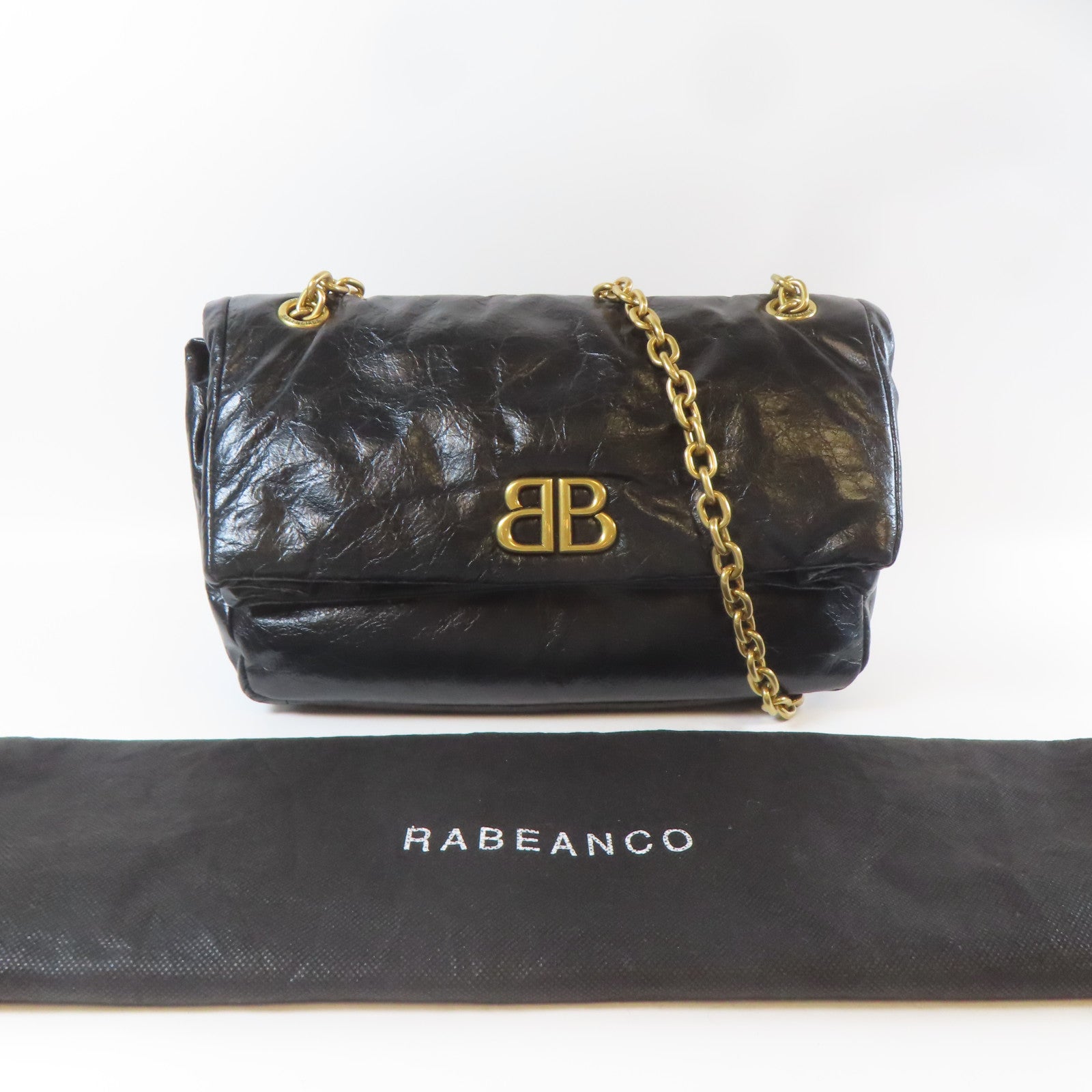 BALENCIAGA 牛皮皮革Monaco金扣鏈帶肩背袋黑色