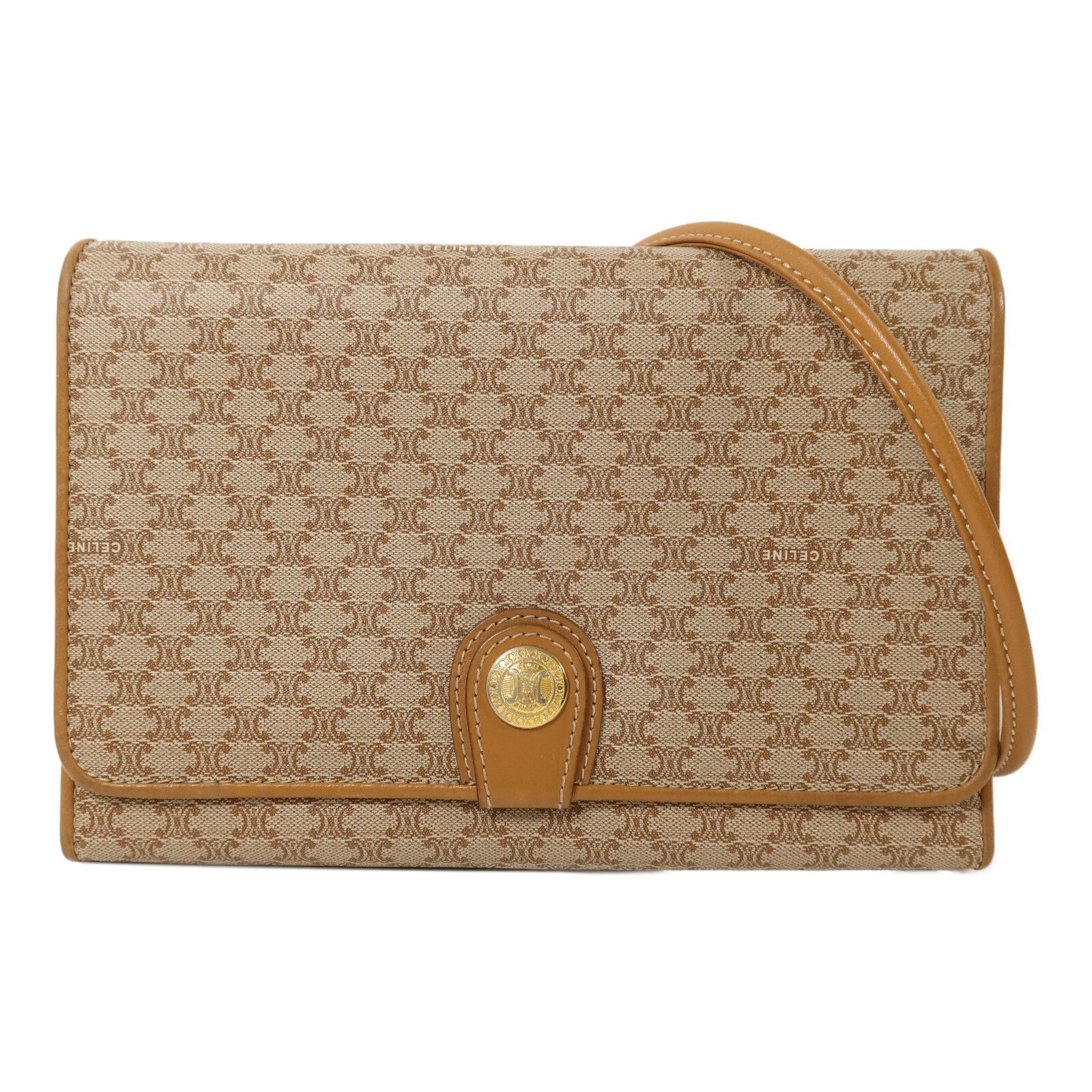 CELINE 塗層帆布Vintage Macadam金扣肩背袋