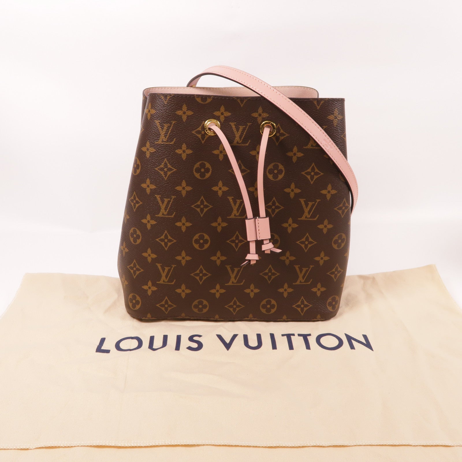 LOUIS VUITTON Monogram Neo Noe MM金扣肩背袋棕色/粉紅色
